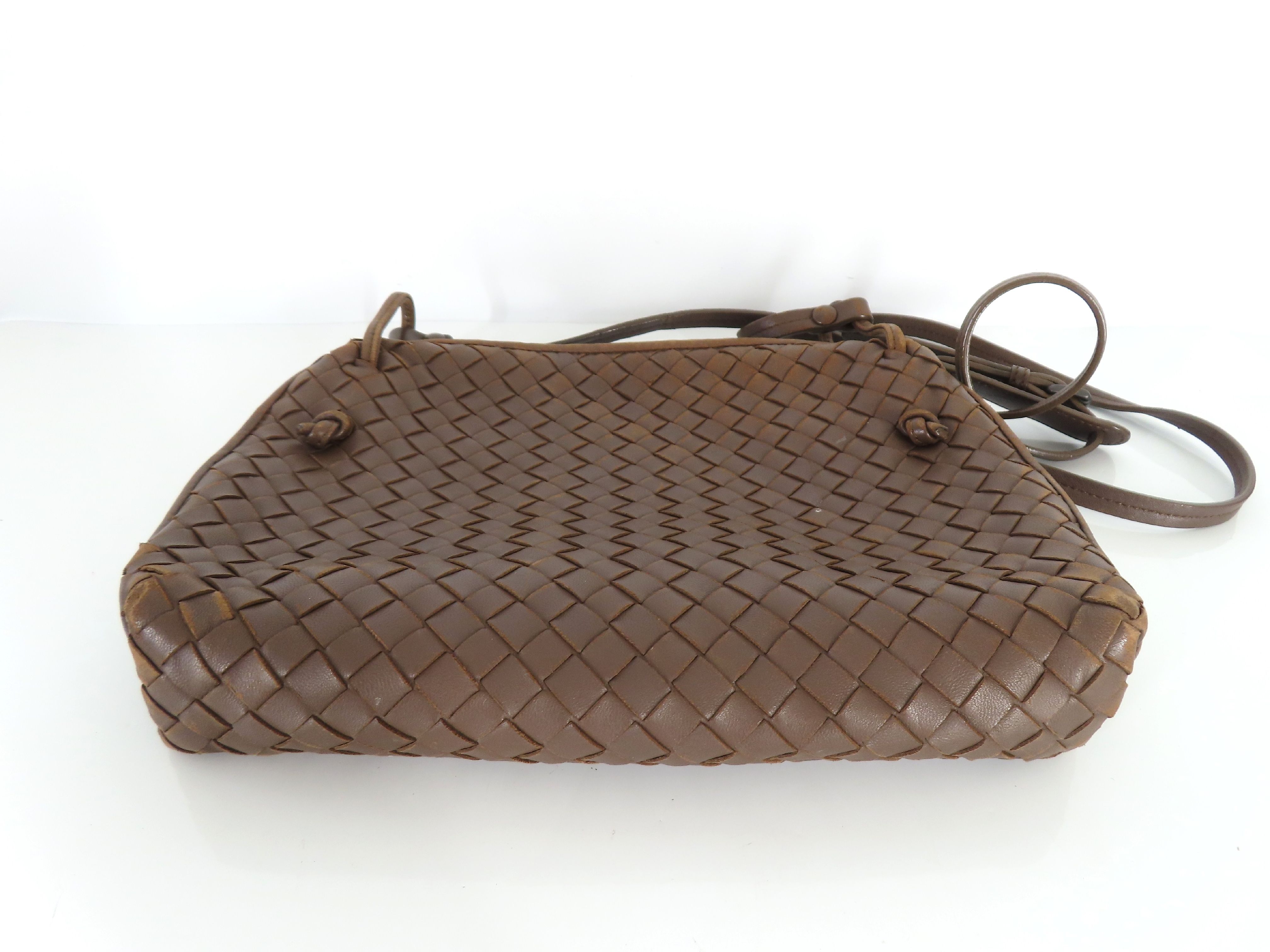 Intrecciato Shoulder Bag, Dark Brown — view 7