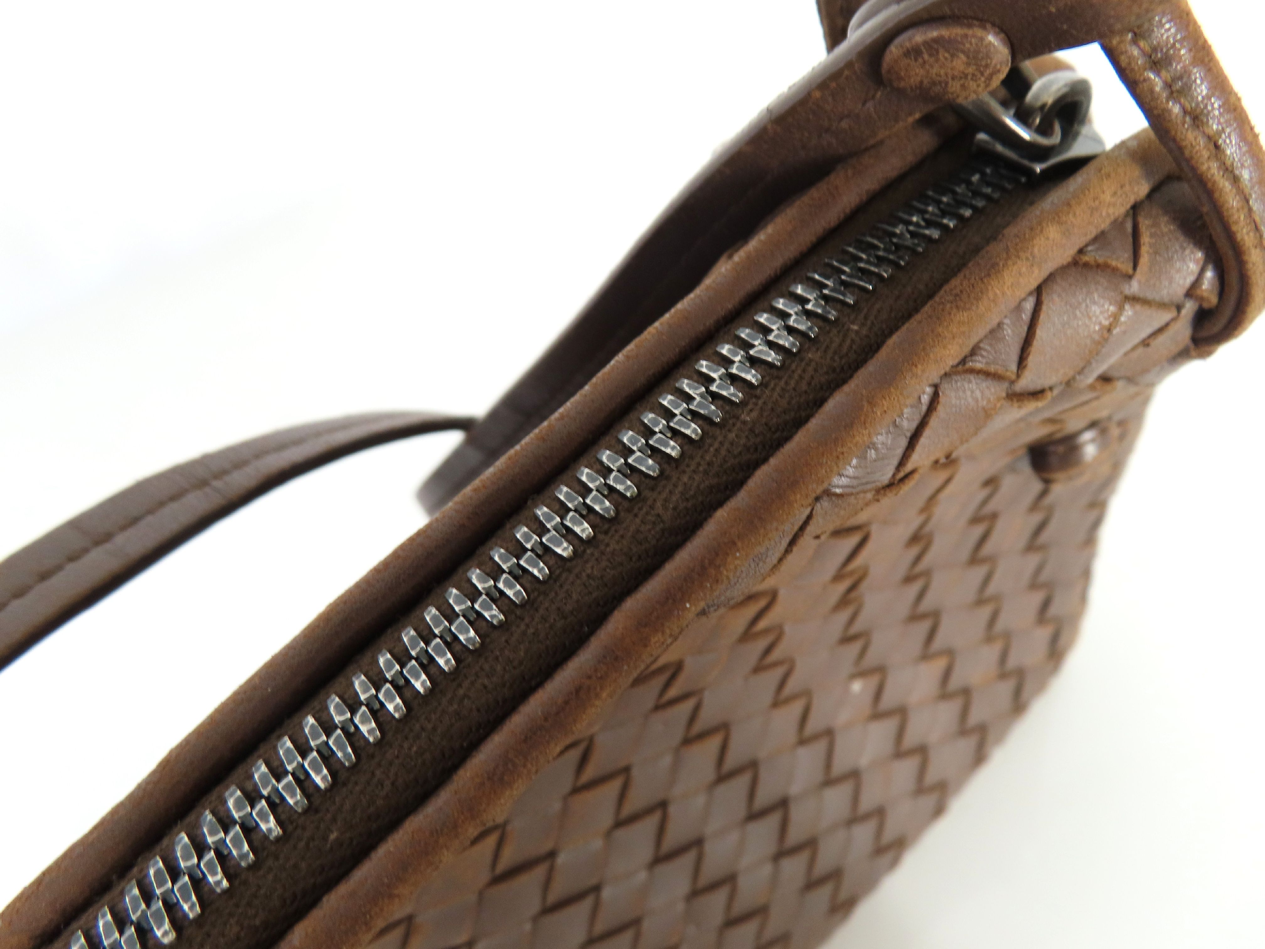 Intrecciato Shoulder Bag, Dark Brown — view 8