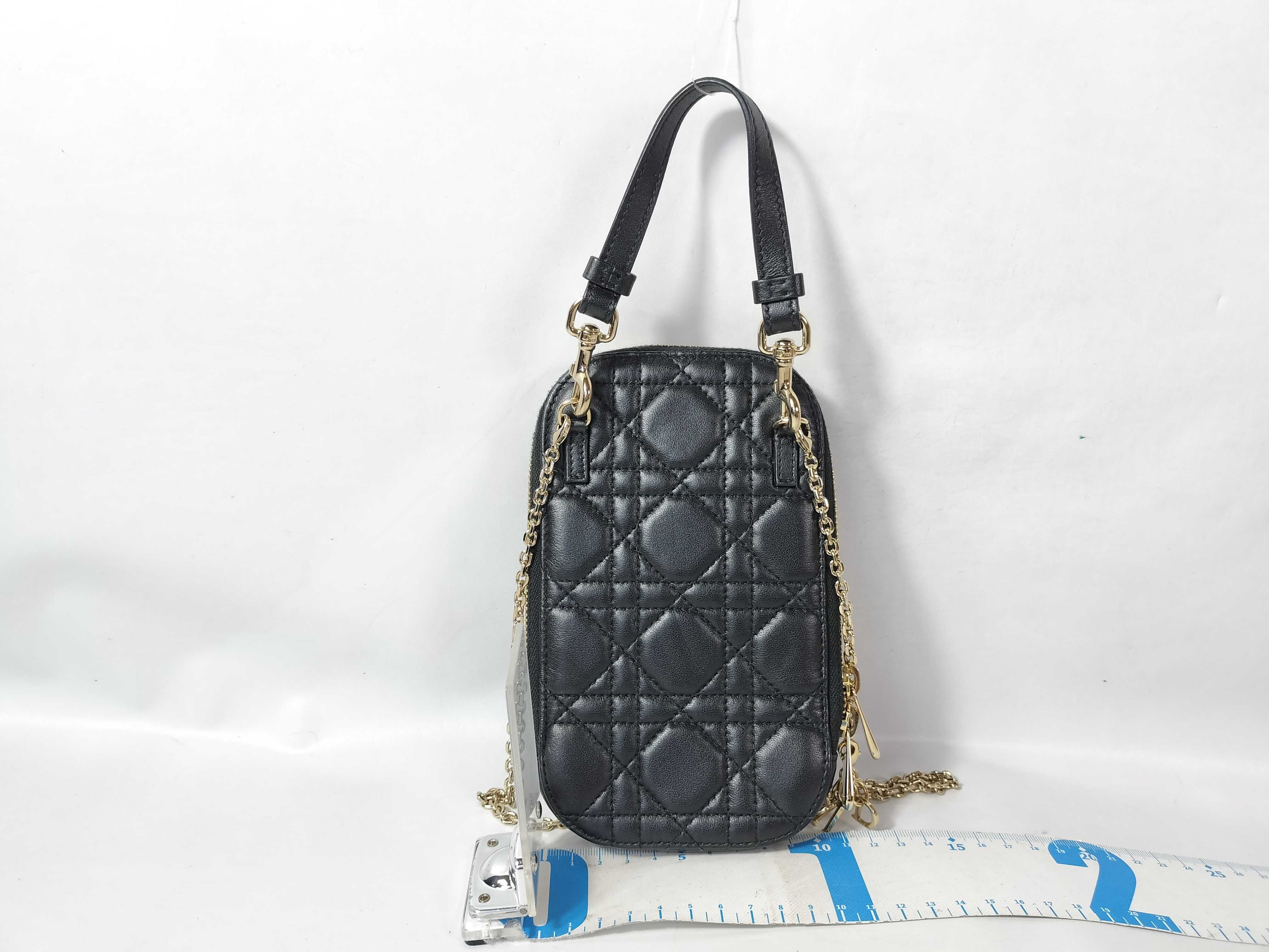 Cannage Leather Phone Pouch Black Shoulder Bag — view 2