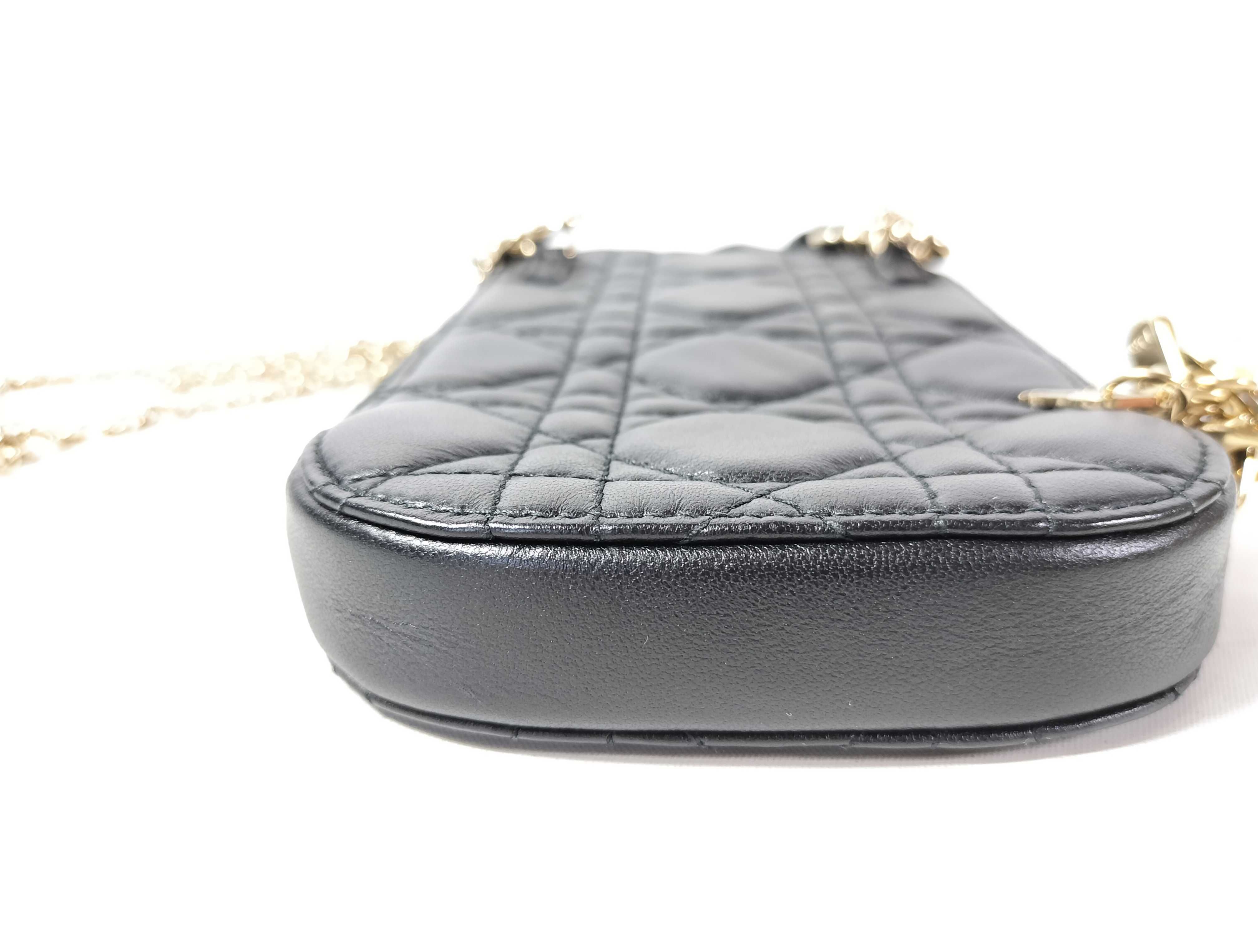 Cannage Leather Phone Pouch Black Shoulder Bag — view 7