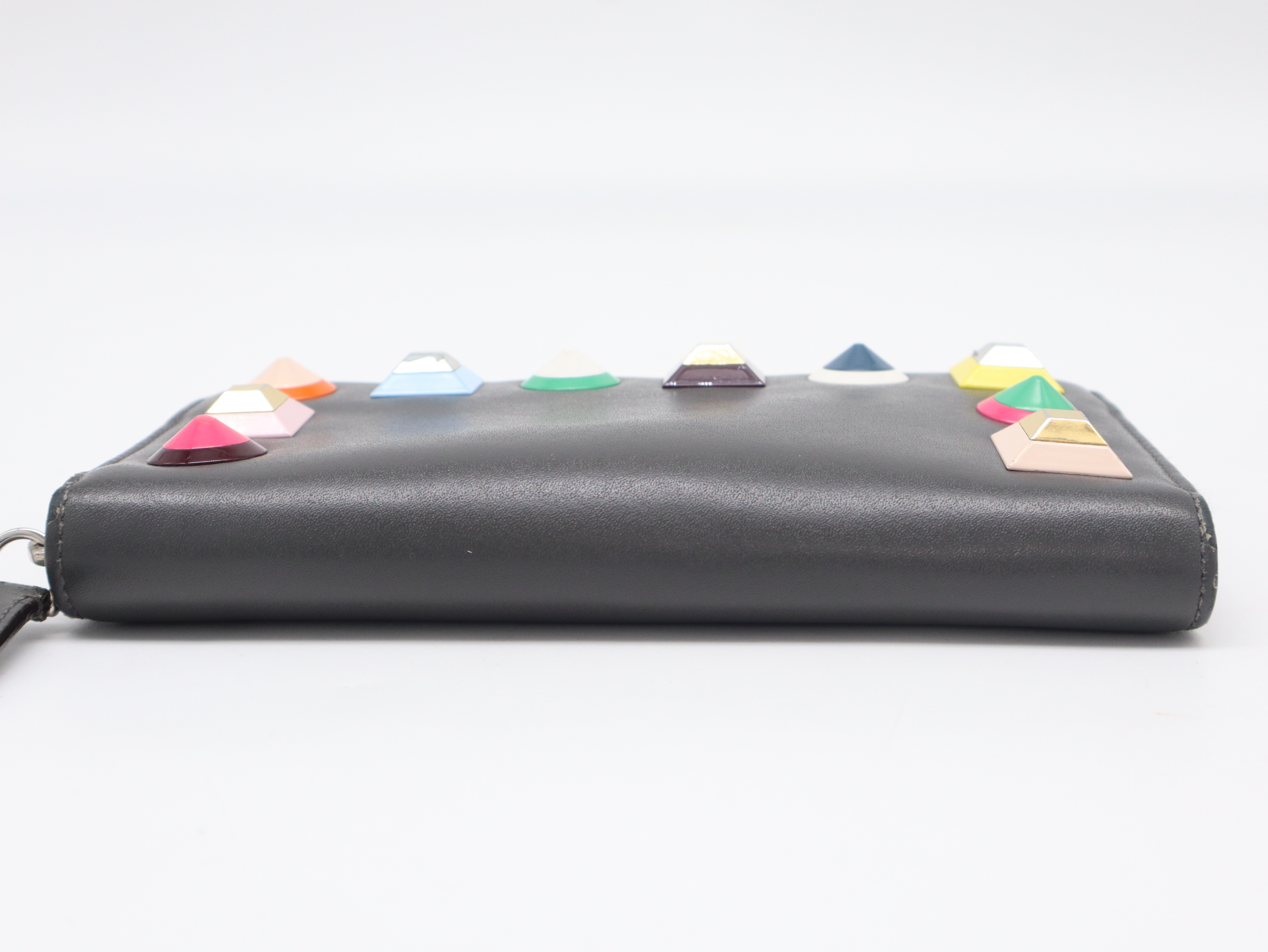 8M0299 Leather Rainbow Multi Stud Long Wallet, Gray — view 3
