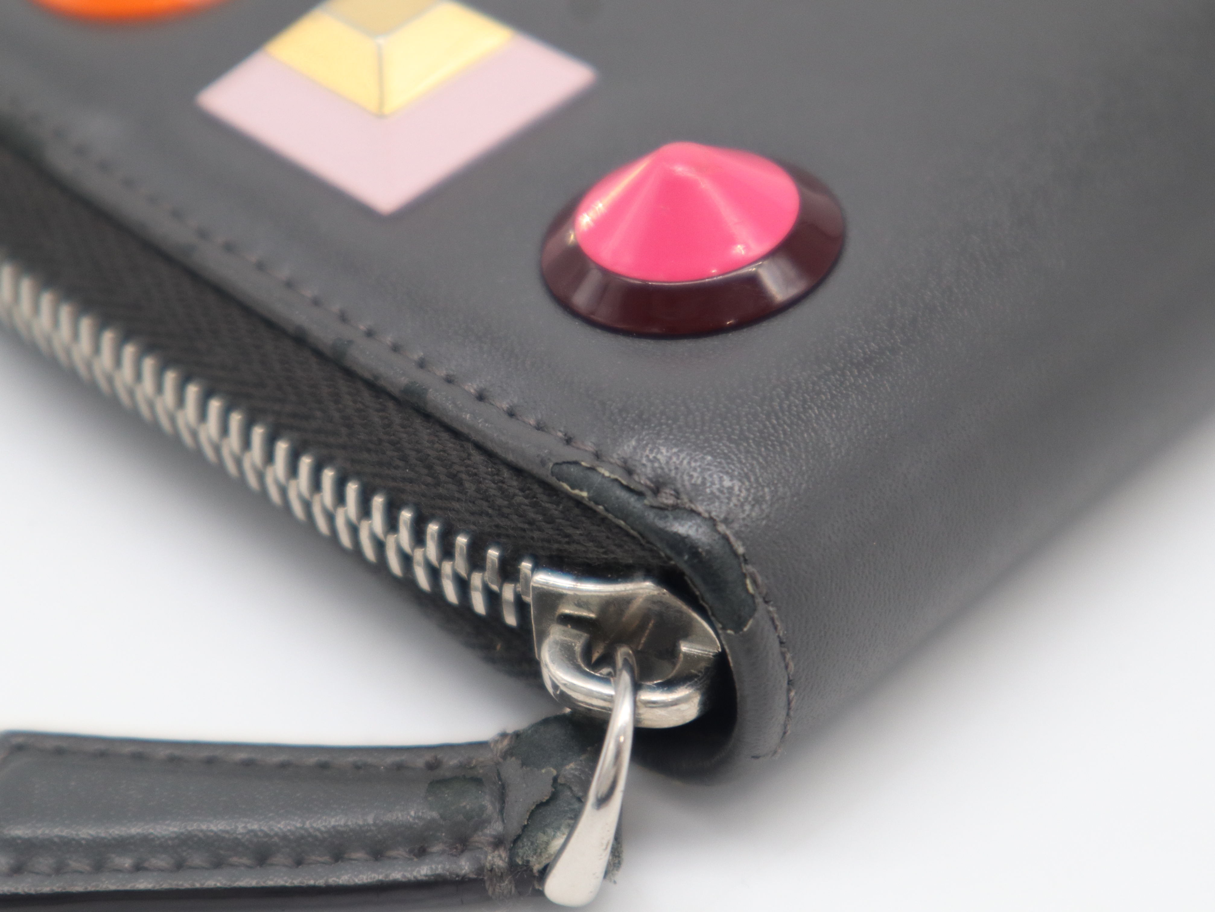 8M0299 Leather Rainbow Multi Stud Long Wallet, Gray — view 7