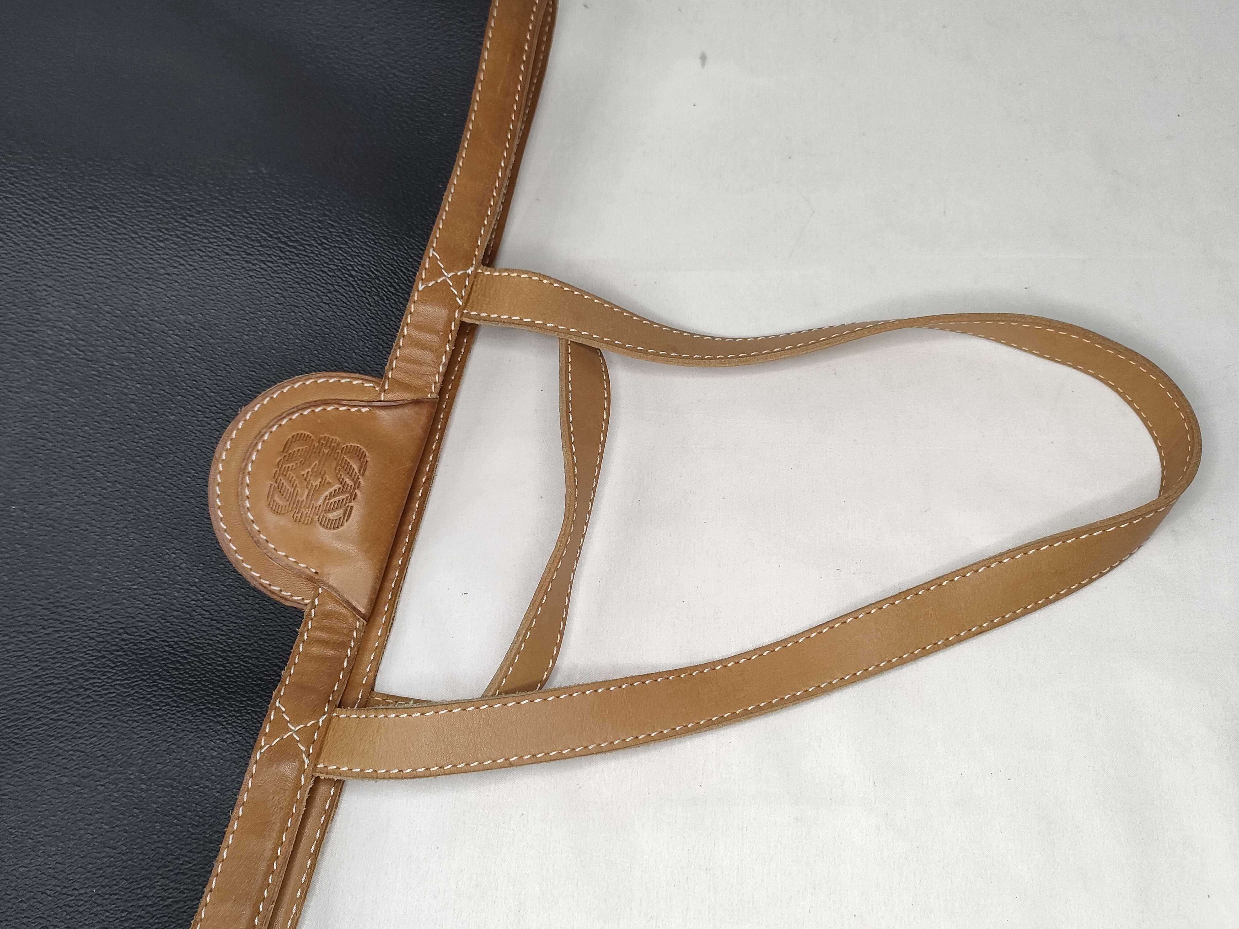 Anagram Patterned Leather Stitch Bicolor Black Tote Bag — view 3