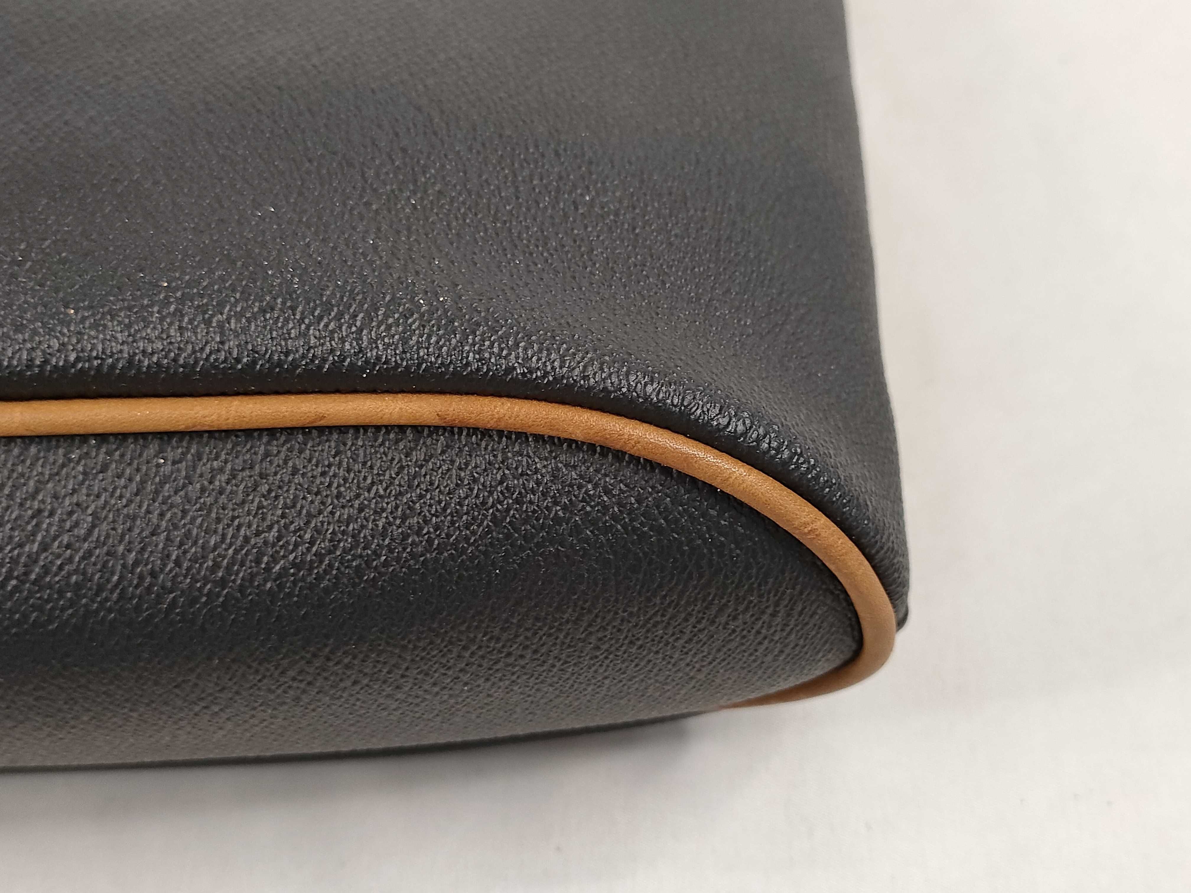 Anagram Patterned Leather Stitch Bicolor Black Tote Bag — view 6