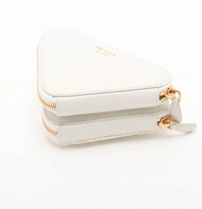 Unused, with box. Sac Triangle raffia x leather 2-way bag, white. — view 3