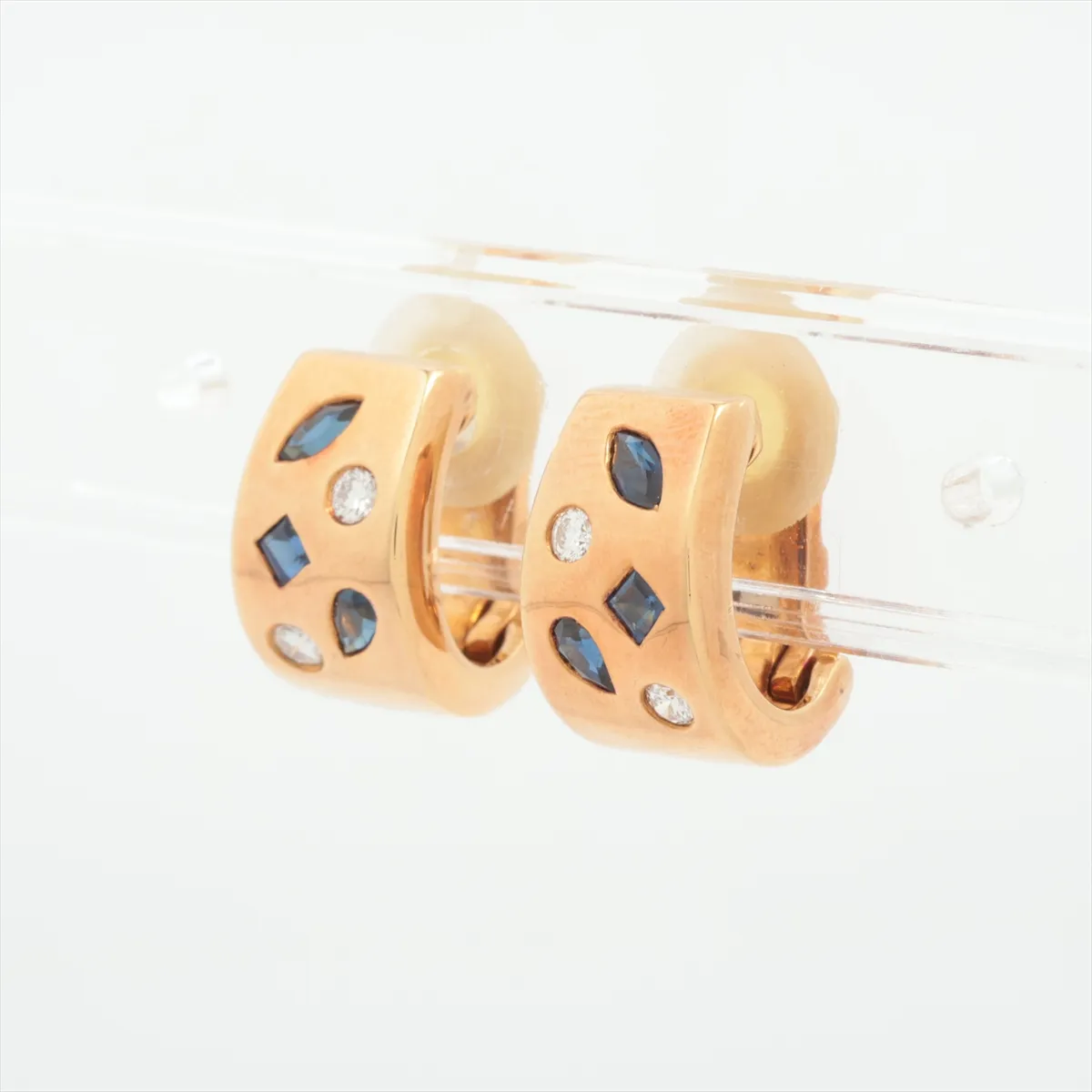 Sapphire Diamond Earrings 750 (YG) Total 8.7g 7I1915 Faint engraving, crushed hallmark, — view 3