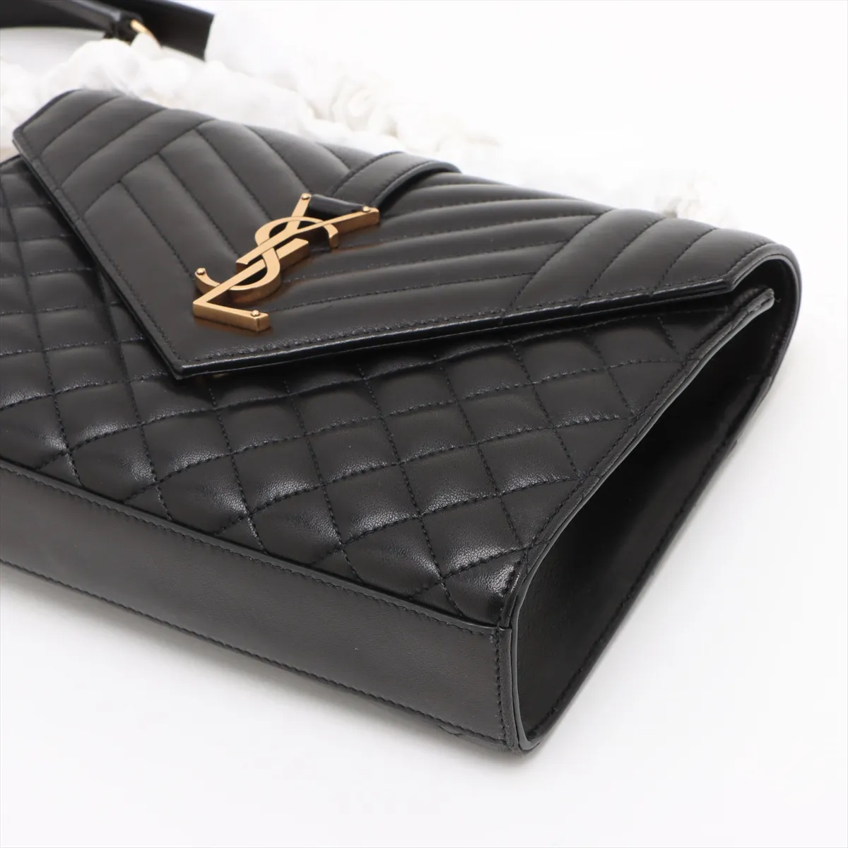 Envelope Leather Chain Shoulder Bag Black 600185 — view 3