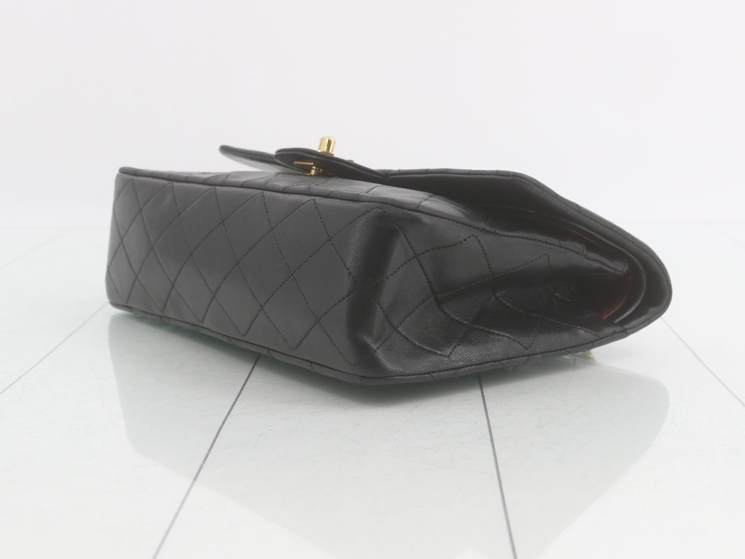 Matelassé Lambskin Double Flap Shoulder Bag, Black — view 6
