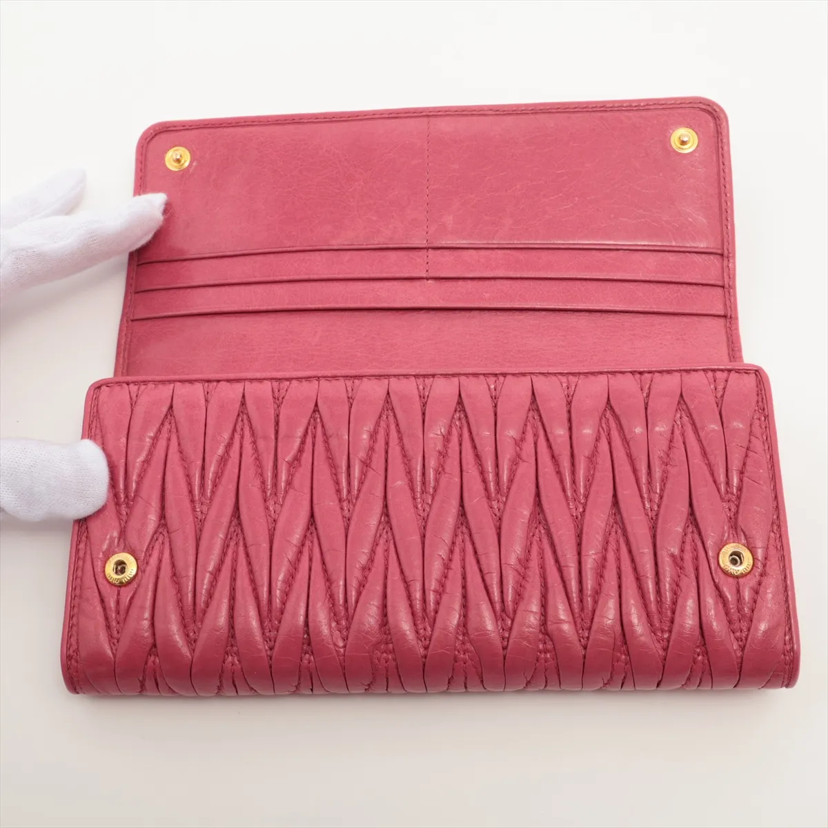 Matelassé 5MH109 Leather Long Wallet Pink — view 3