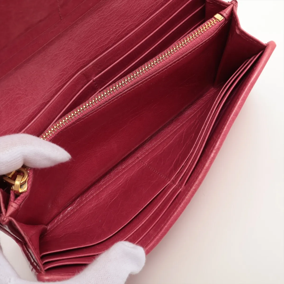 Matelassé 5MH109 Leather Long Wallet Pink — view 6
