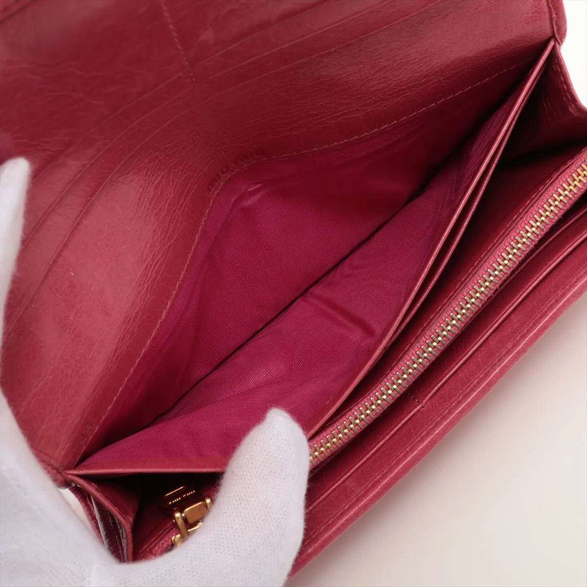 Matelassé 5MH109 Leather Long Wallet Pink — view 7