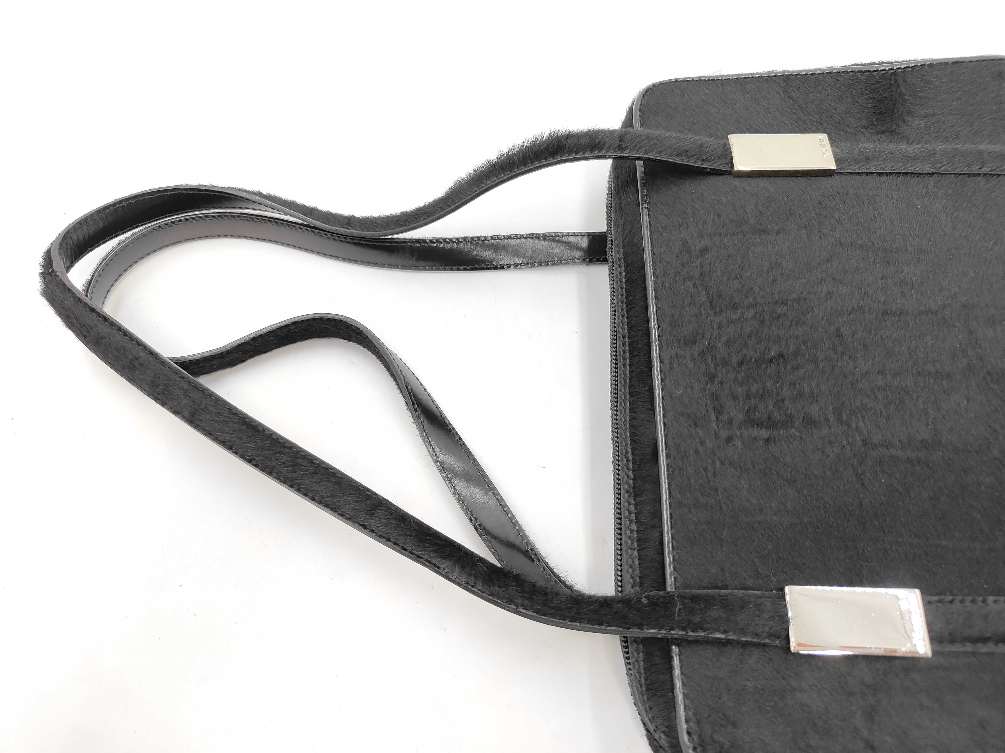 Calf Hair Leather Black Shoulder Bag with Silver Logo — view 5