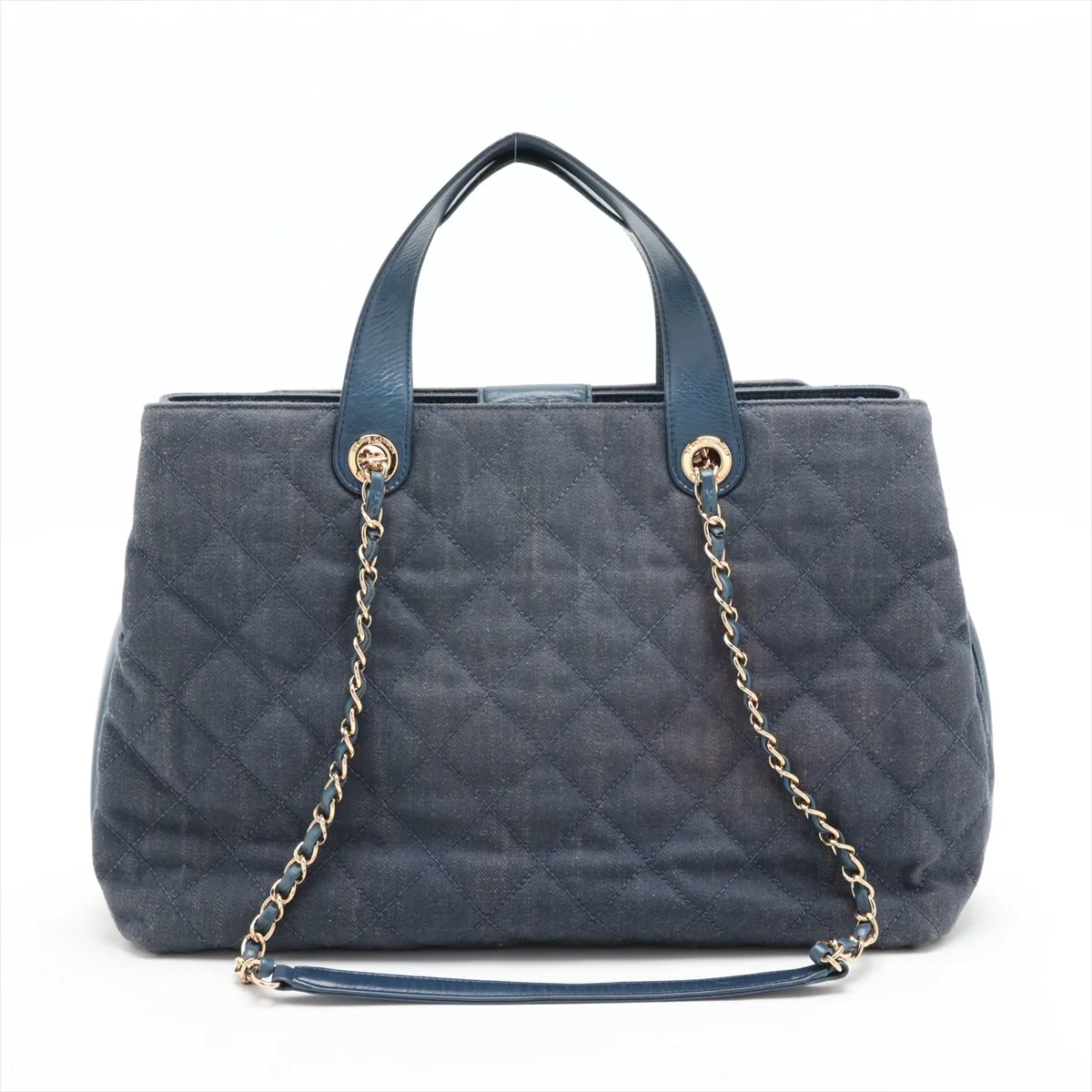 Matelassé Denim x Vintage Calfskin 2-Way Handbag, Blue with Gold Hardware, Item Number 23264838 (Serial Number in the 23s range) — view 2
