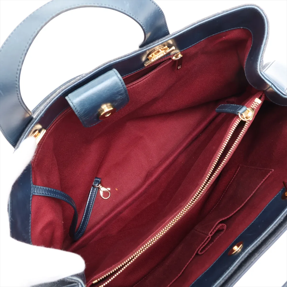 Matelassé Denim x Vintage Calfskin 2-Way Handbag, Blue with Gold Hardware, Item Number 23264838 (Serial Number in the 23s range) — view 11