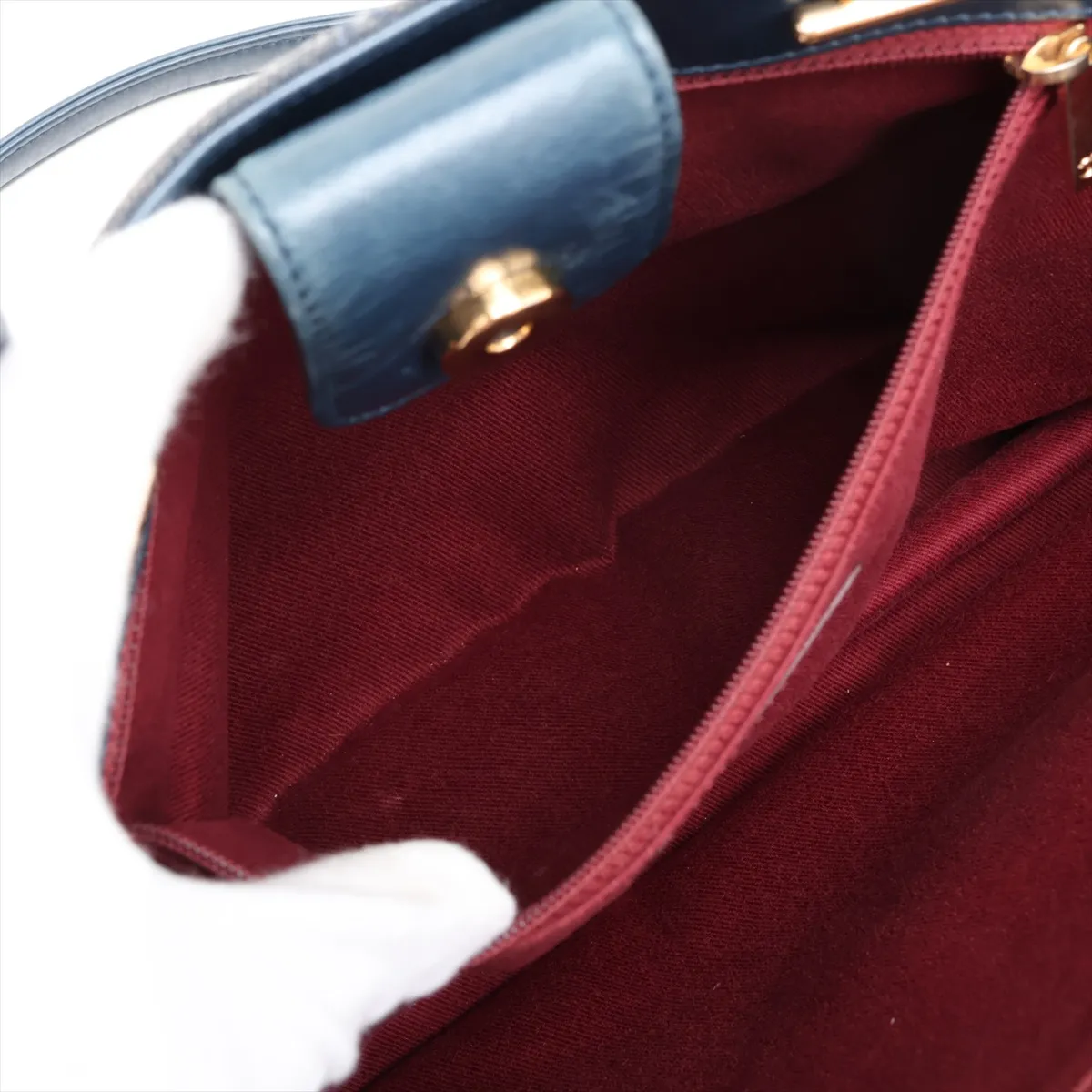 Matelassé Denim x Vintage Calfskin 2-Way Handbag, Blue with Gold Hardware, Item Number 23264838 (Serial Number in the 23s range) — view 12