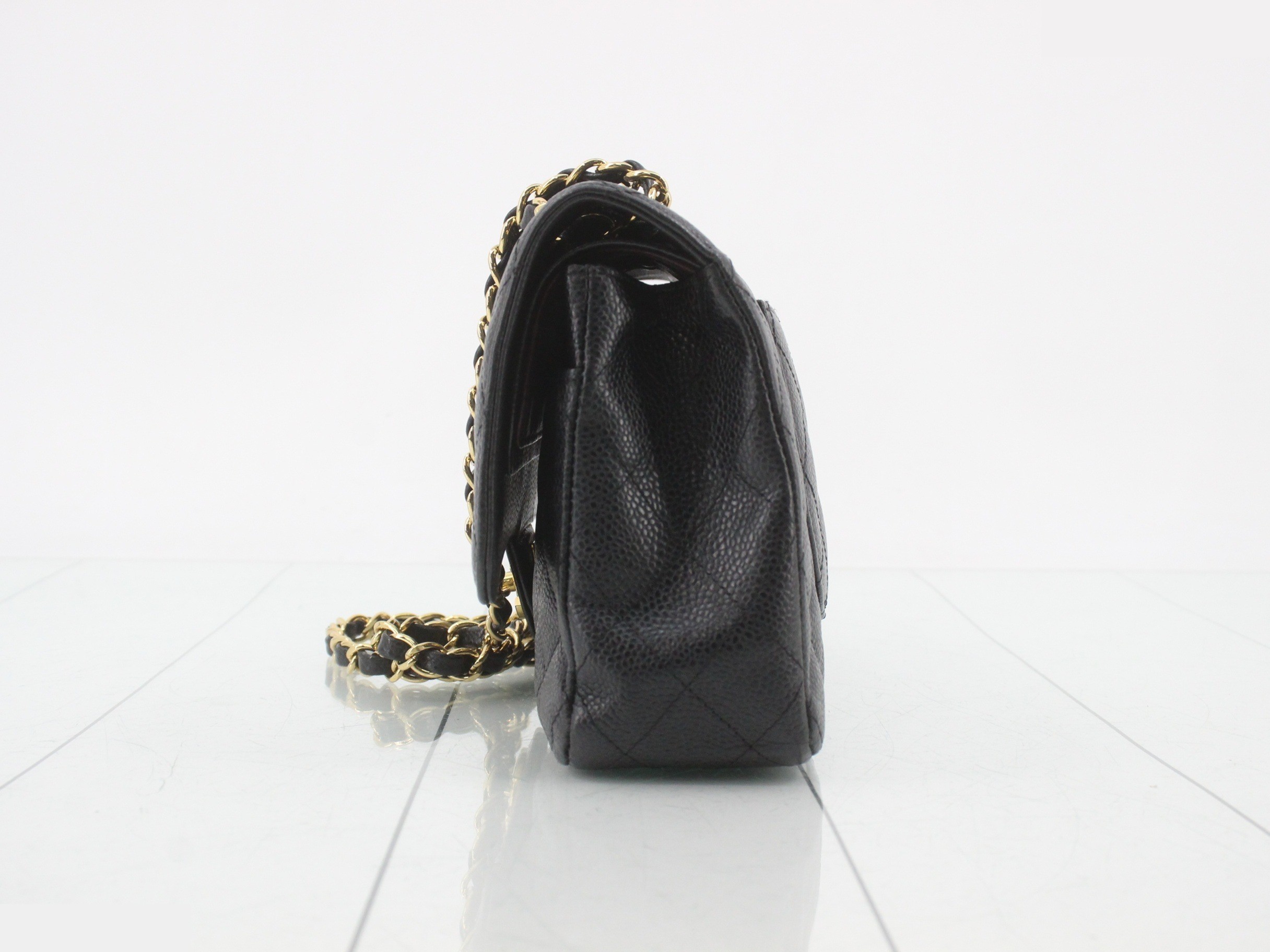 Matelassé 25 Double Flap Chain Shoulder Bag, Caviar Gold — view 3