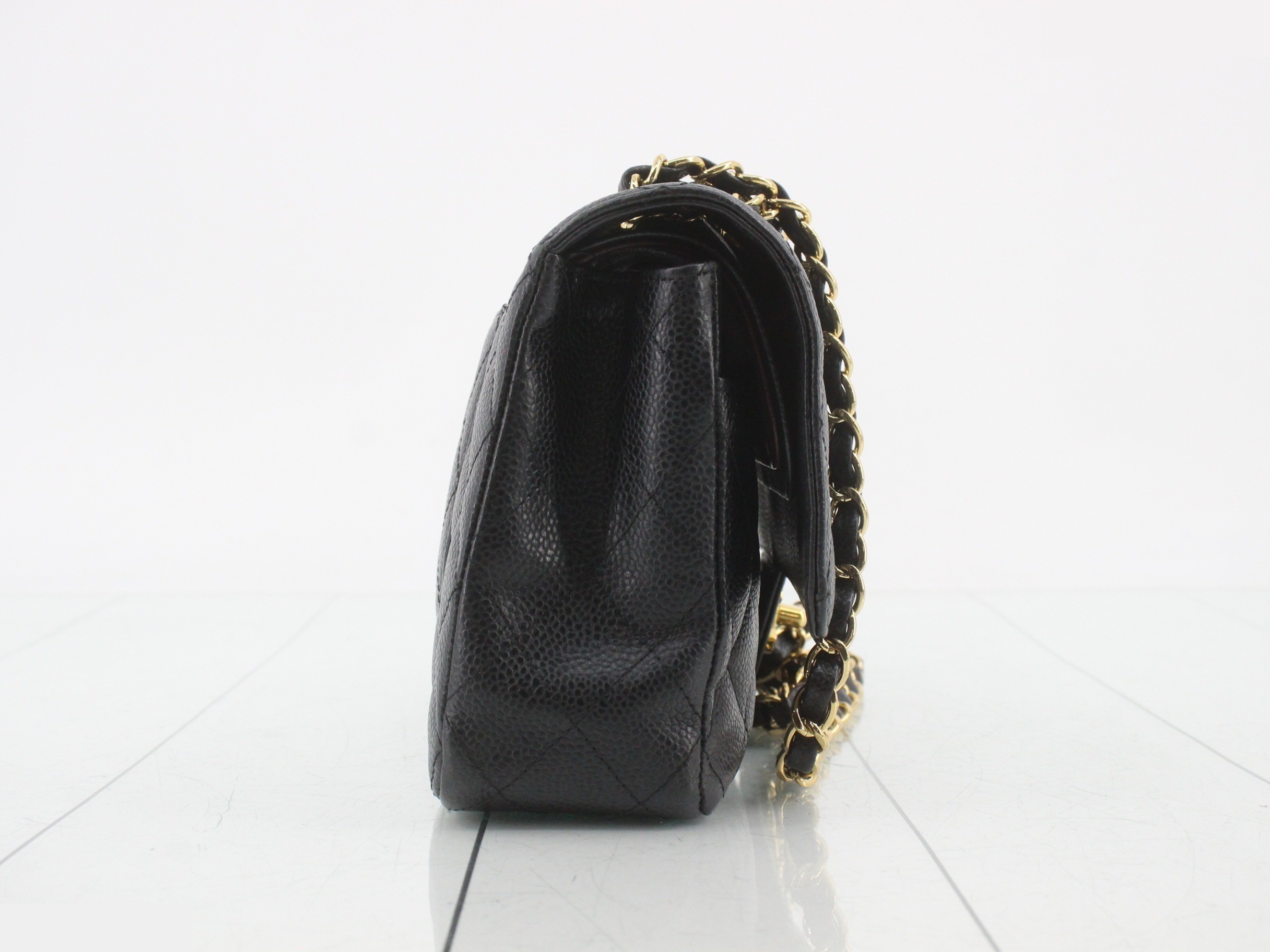 Matelassé 25 Double Flap Chain Shoulder Bag, Caviar Gold — view 4