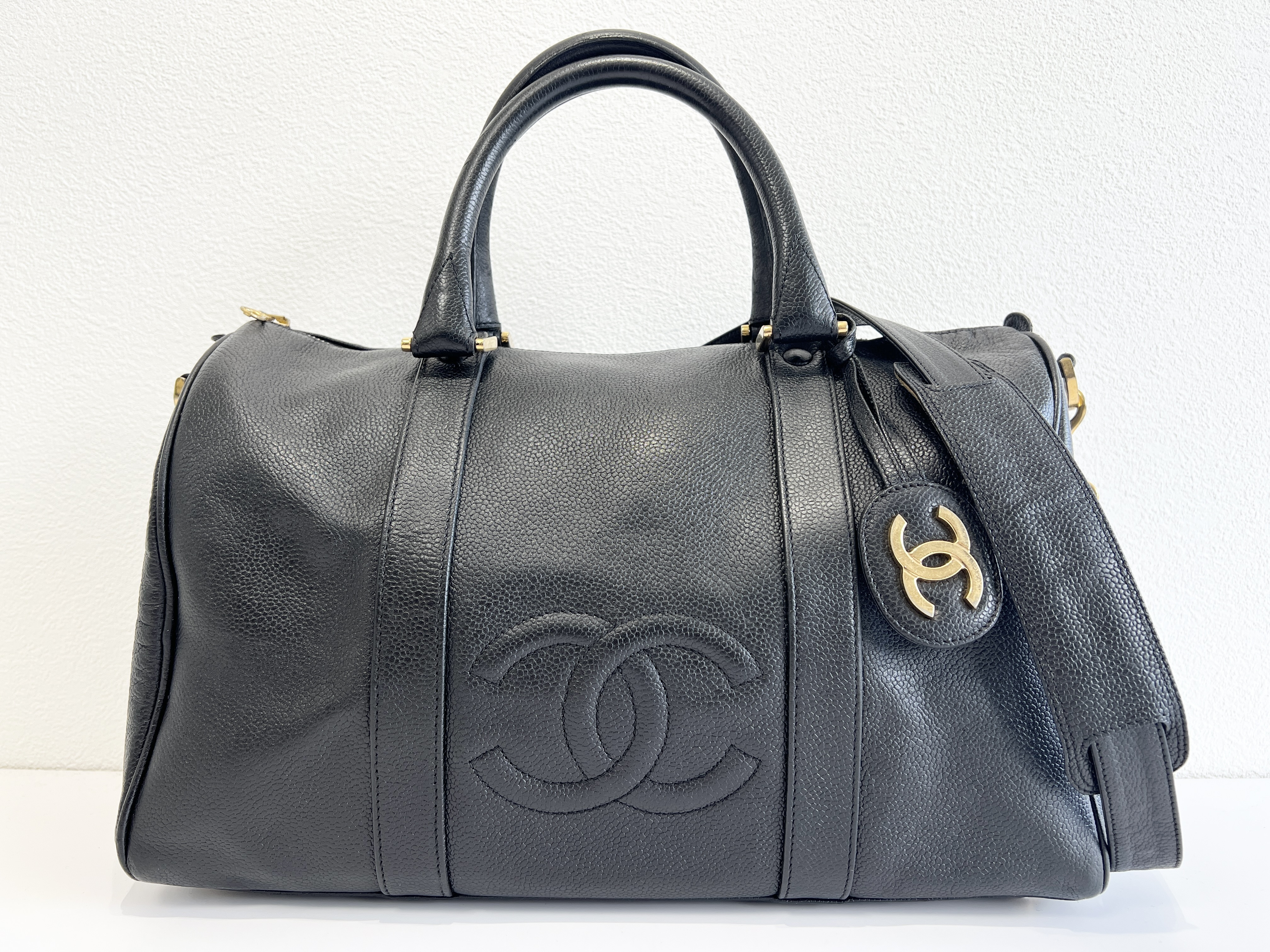 Coco Mark Large Coco Caviar Skin Leather 2-way Shoulder Bag, Handbag, Boston Bag (Series 3)
