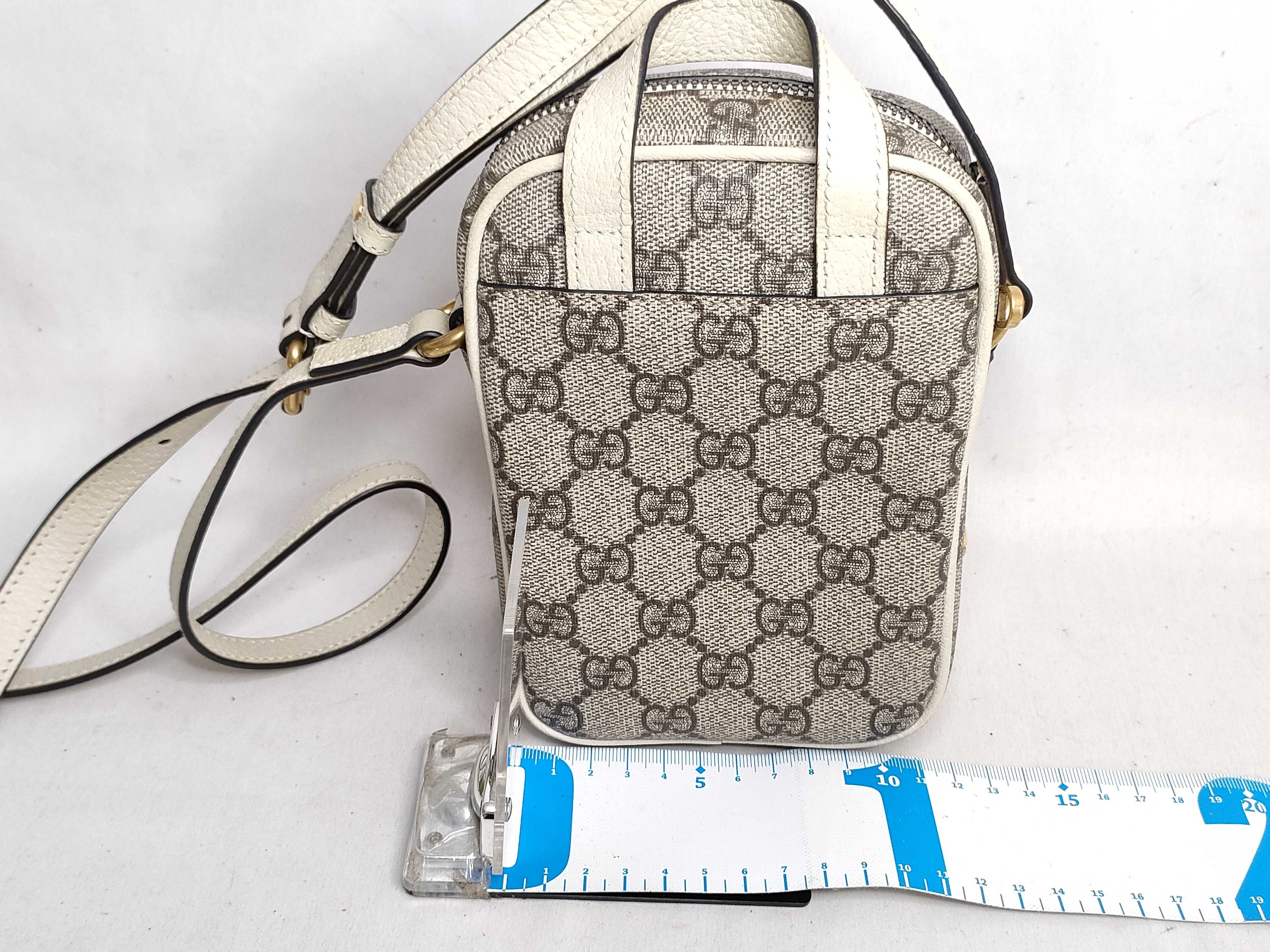 GG Supreme PH- GG Supreme Monogram Web Mini Double Zip Messenger Bag White Canvas Shoulder Bag — view 2