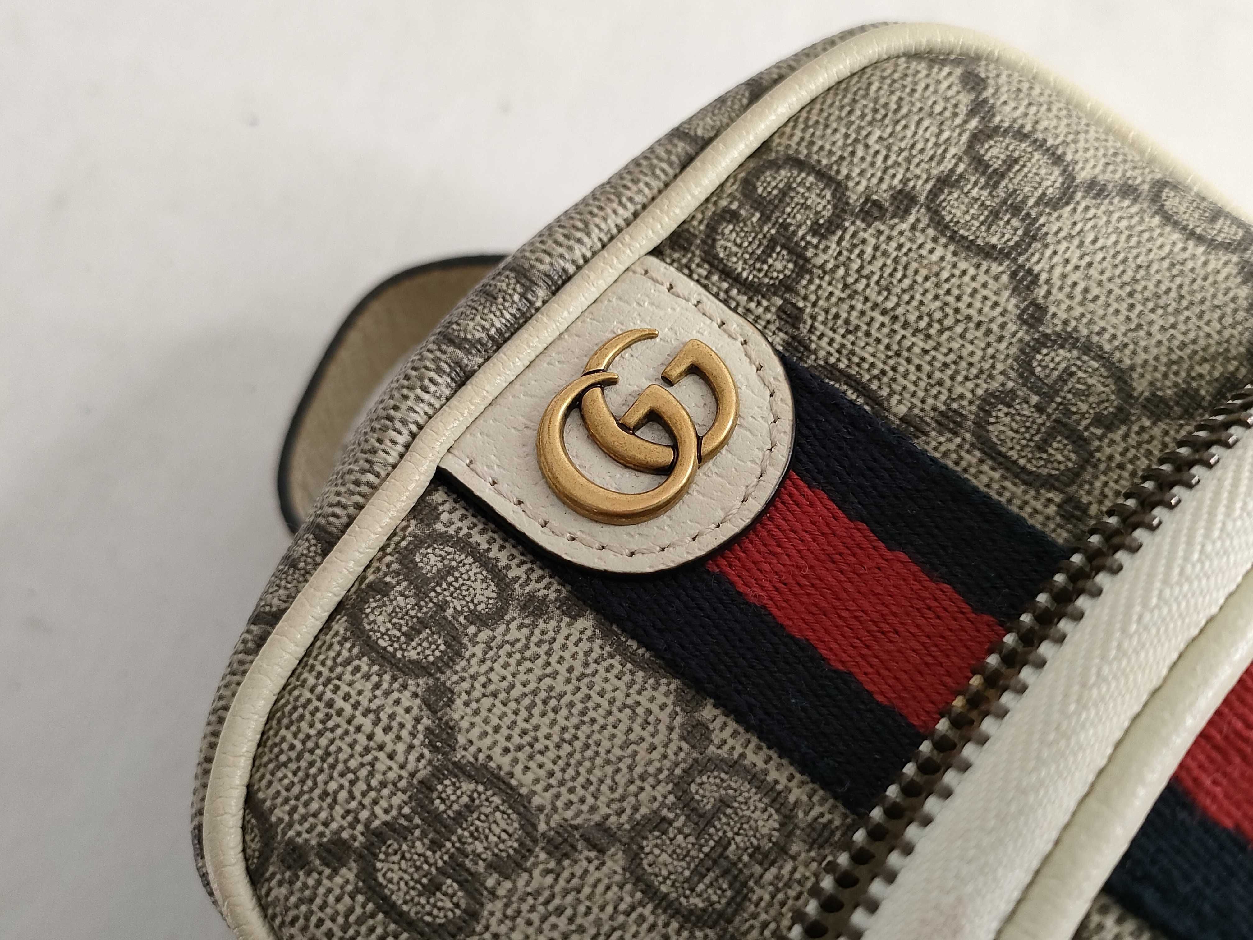 GG Supreme PH- GG Supreme Monogram Web Mini Double Zip Messenger Bag White Canvas Shoulder Bag — view 15