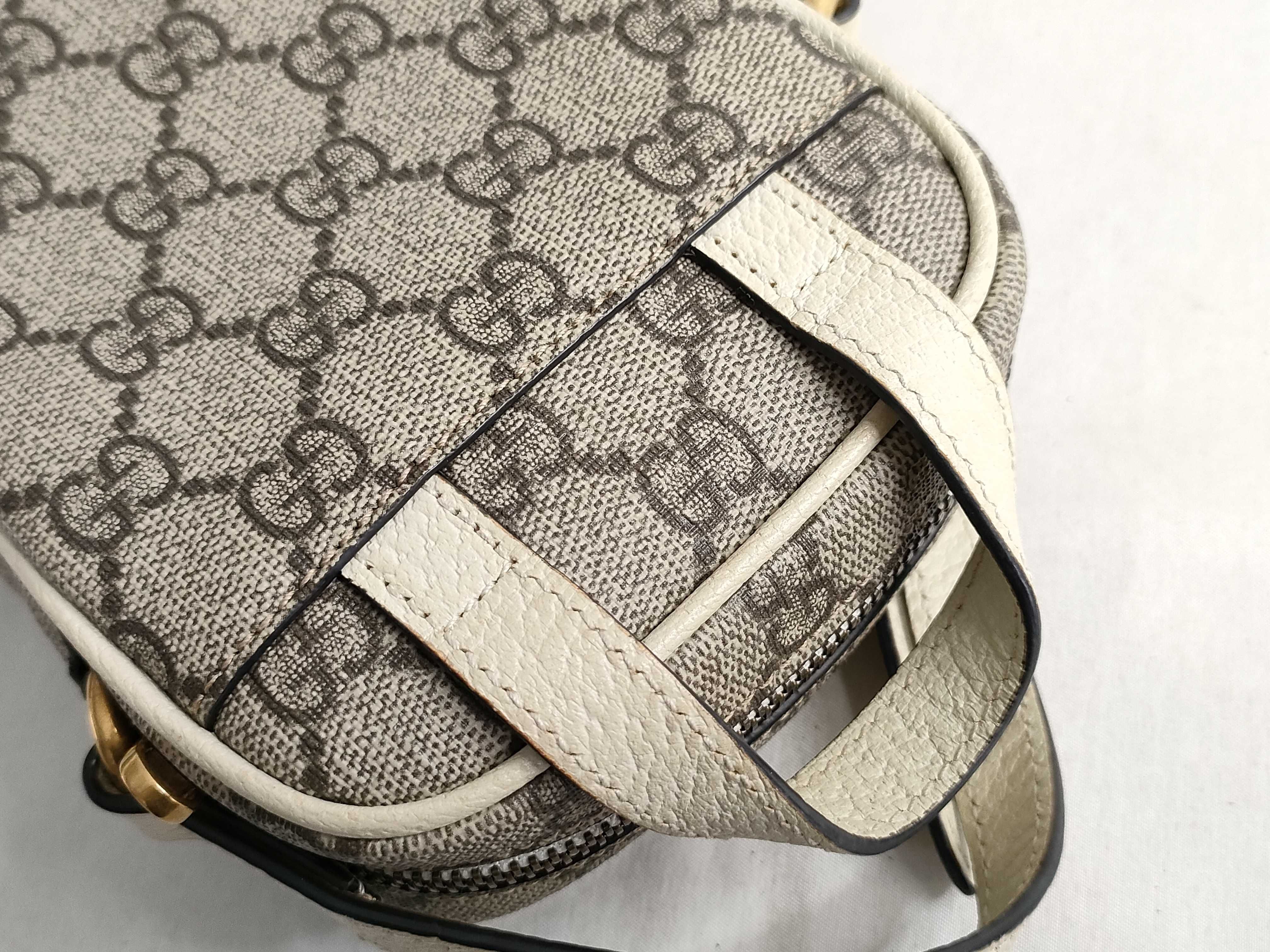 GG Supreme PH- GG Supreme Monogram Web Mini Double Zip Messenger Bag White Canvas Shoulder Bag — view 3