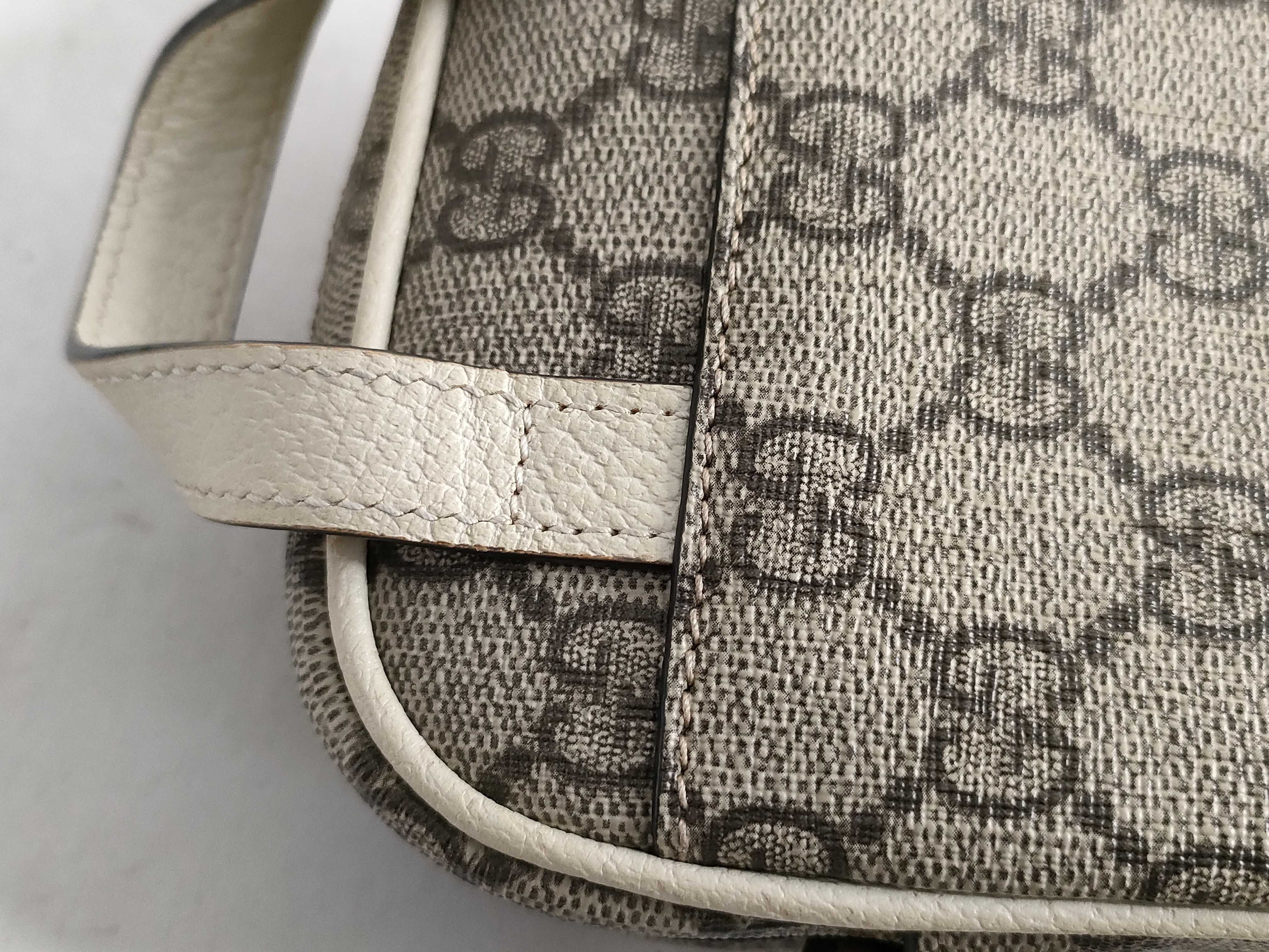 GG Supreme PH- GG Supreme Monogram Web Mini Double Zip Messenger Bag White Canvas Shoulder Bag — view 5
