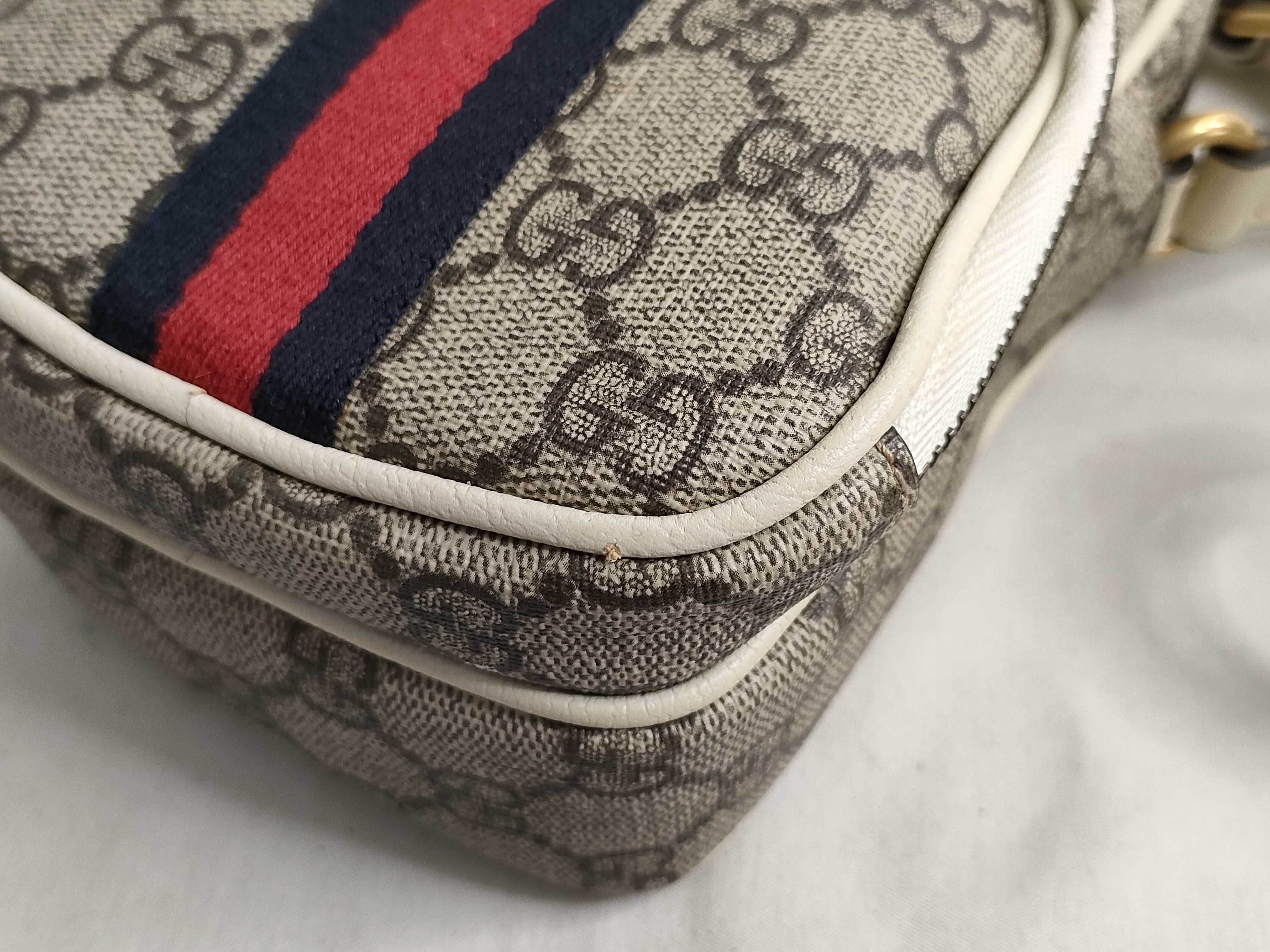 GG Supreme PH- GG Supreme Monogram Web Mini Double Zip Messenger Bag White Canvas Shoulder Bag — view 7