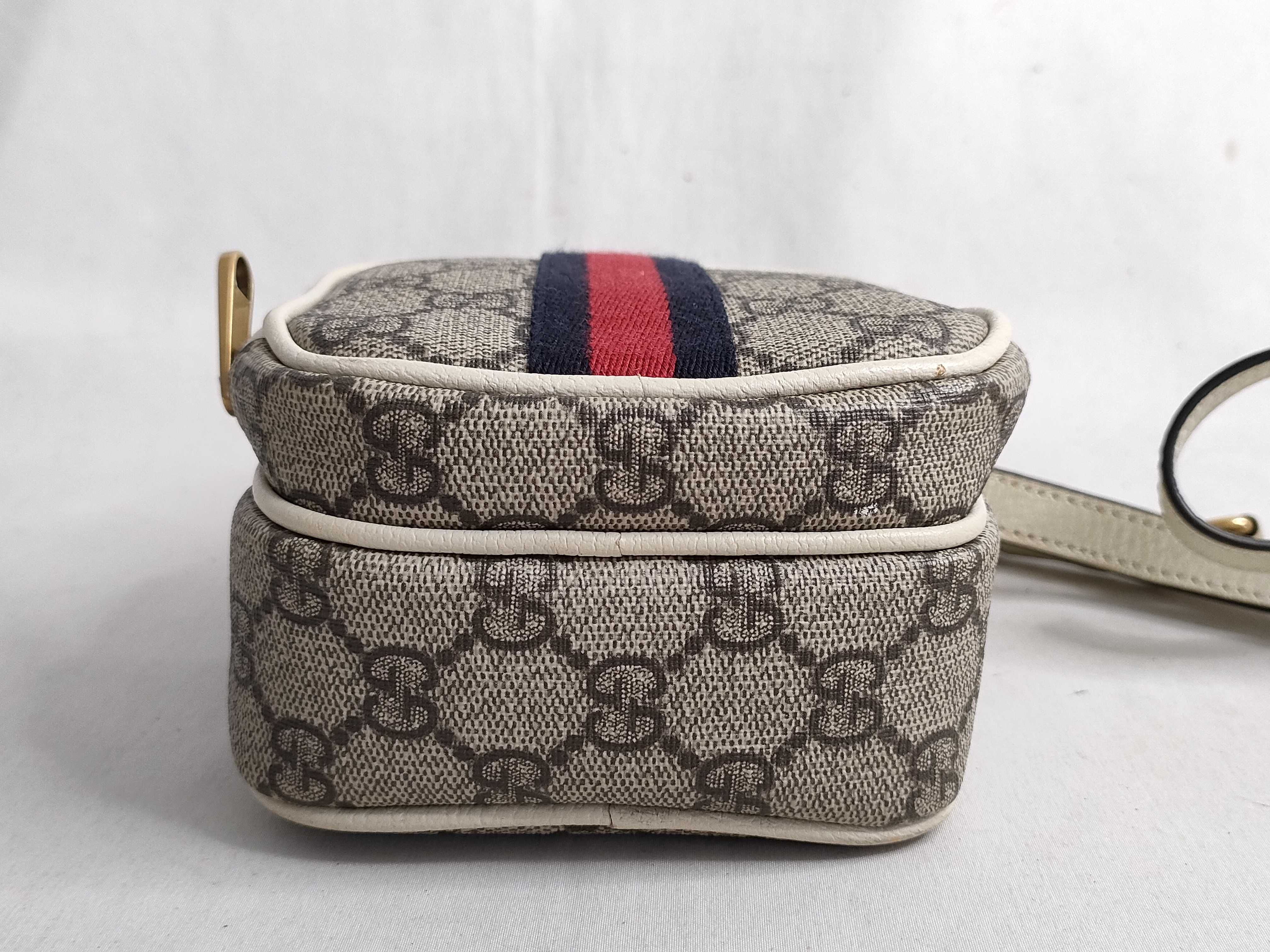 GG Supreme PH- GG Supreme Monogram Web Mini Double Zip Messenger Bag White Canvas Shoulder Bag — view 8