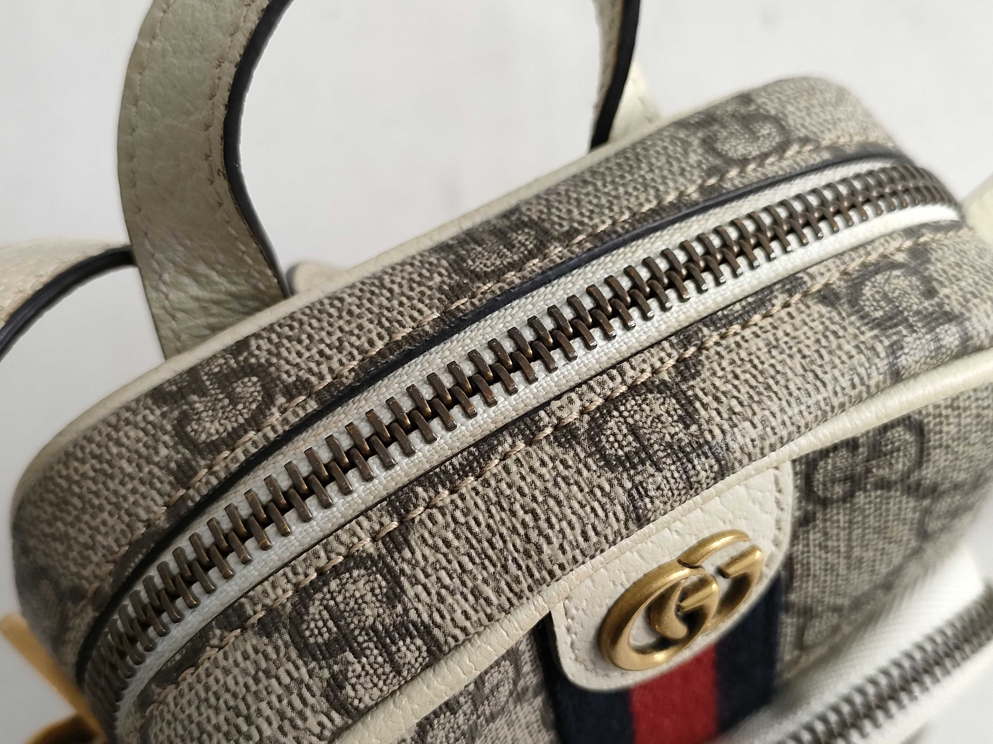 GG Supreme PH- GG Supreme Monogram Web Mini Double Zip Messenger Bag White Canvas Shoulder Bag — view 9