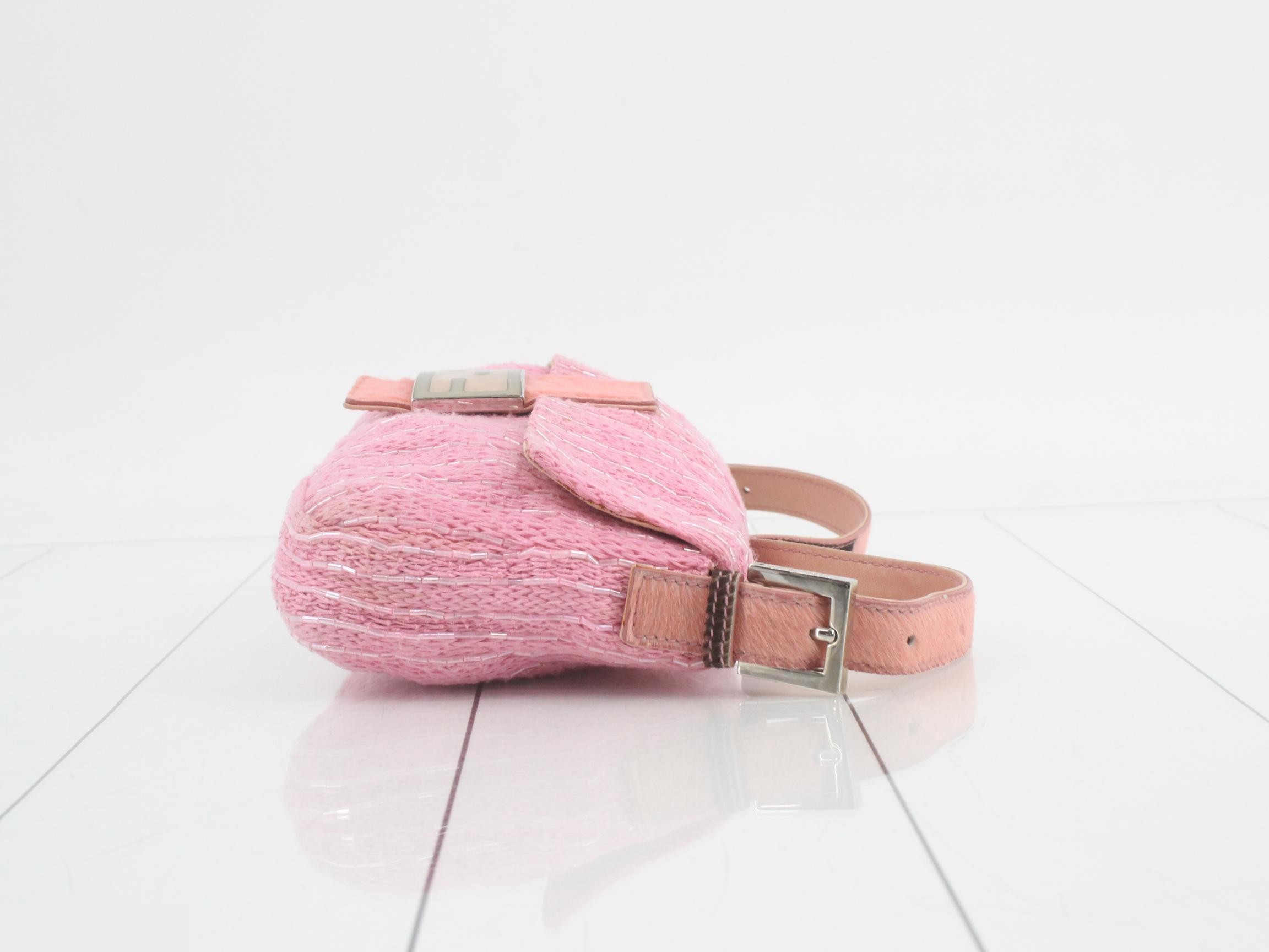 Mamma Bucket Beaded Calf Hair Knit Pink Shoulder Bag — view 2
