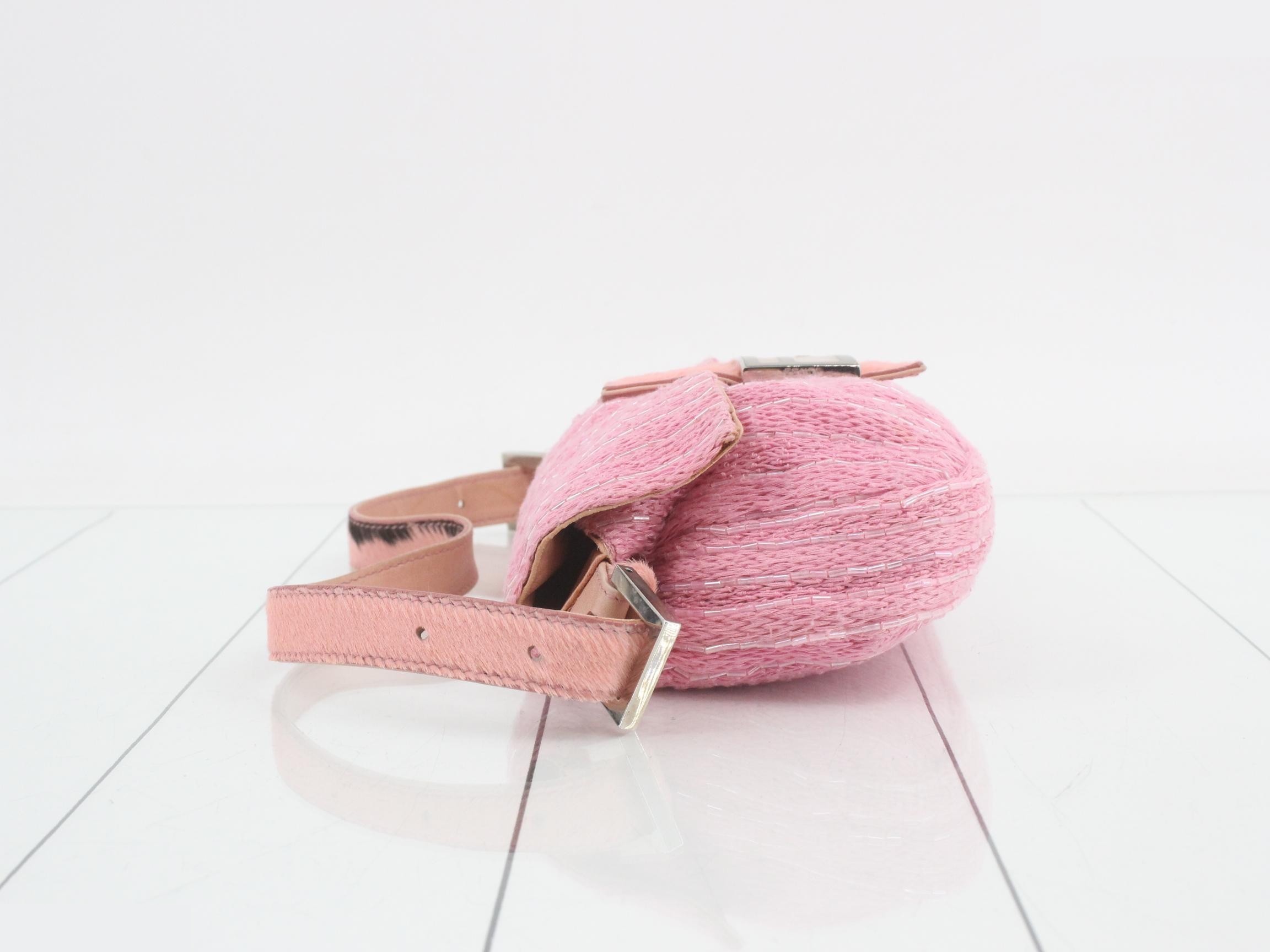 Mamma Bucket Beaded Calf Hair Knit Pink Shoulder Bag — view 3