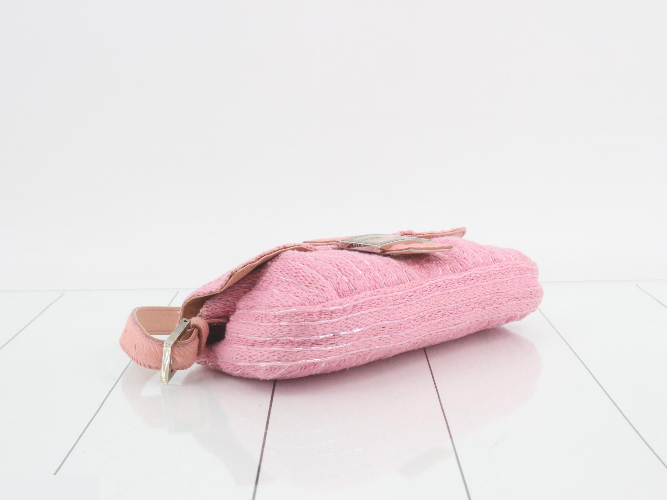 Mamma Bucket Beaded Calf Hair Knit Pink Shoulder Bag — view 4