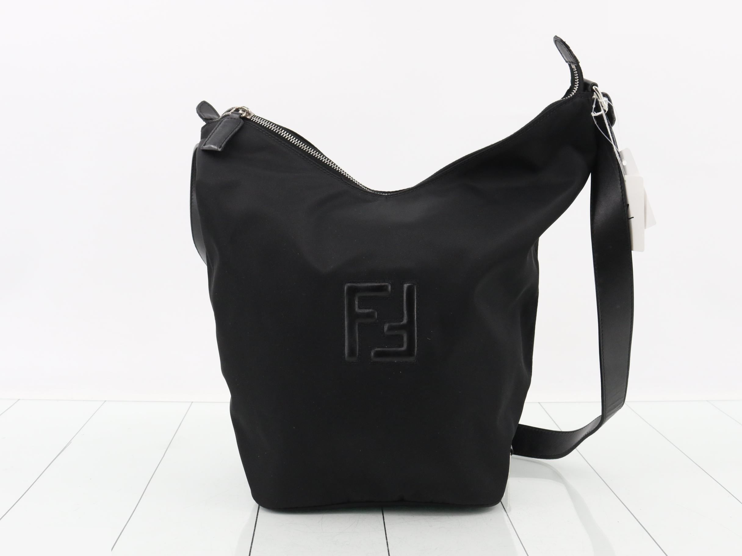 Nylon FF logo shoulder bag, black