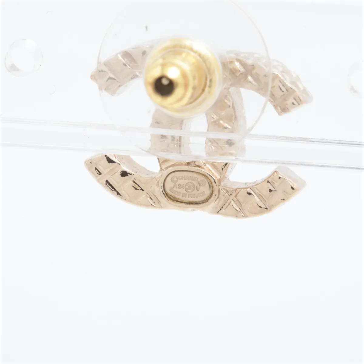 Coco Mark Matelassé A24V Earrings (Pair) GP x Rhinestone Gold - — view 5