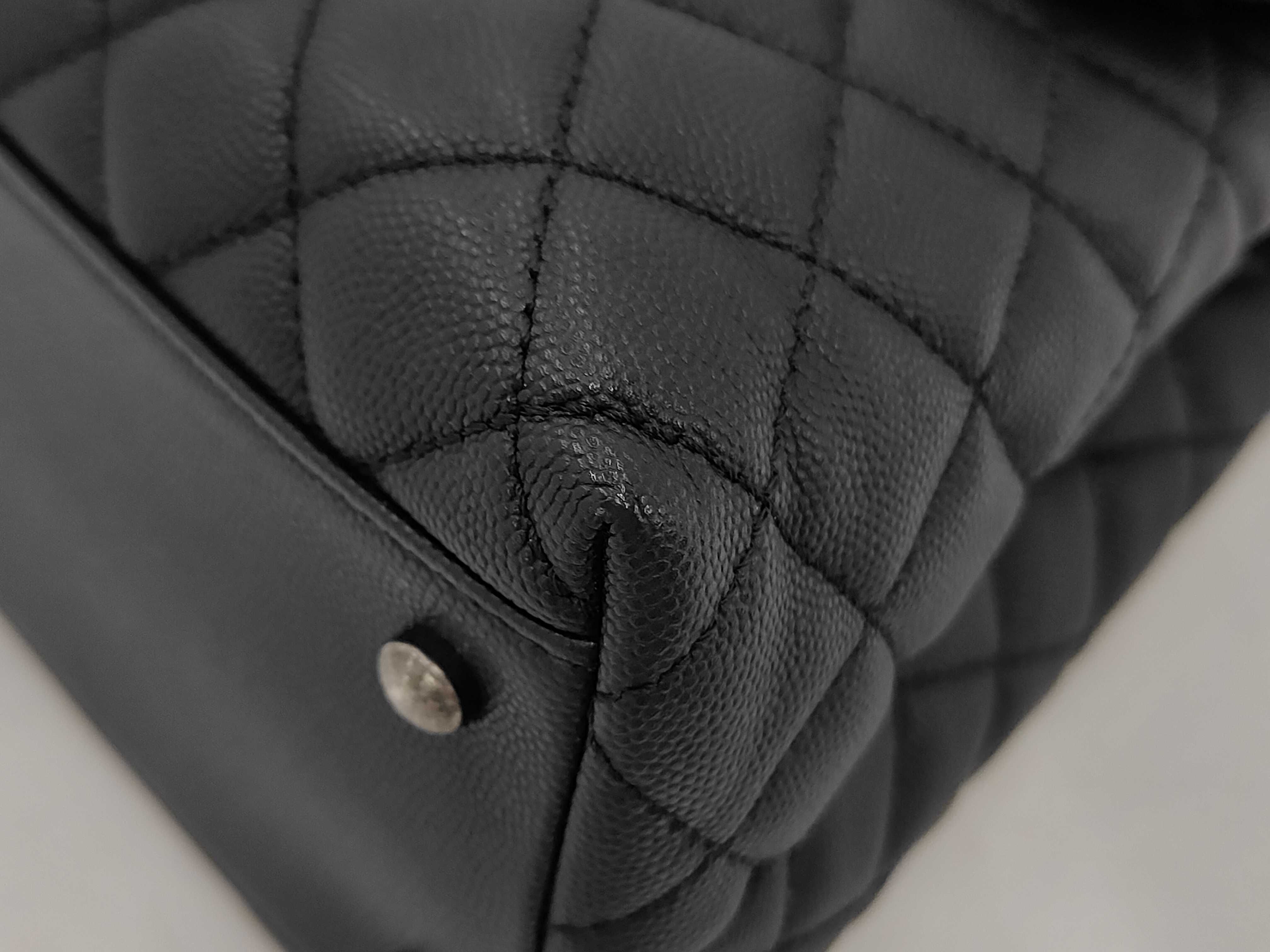 Unused, Stored Item A92992 Caviar Skin Coco Handle 33 2-Way Shoulder Bag Black Gunmetal Hardware with Original Seal — view 4