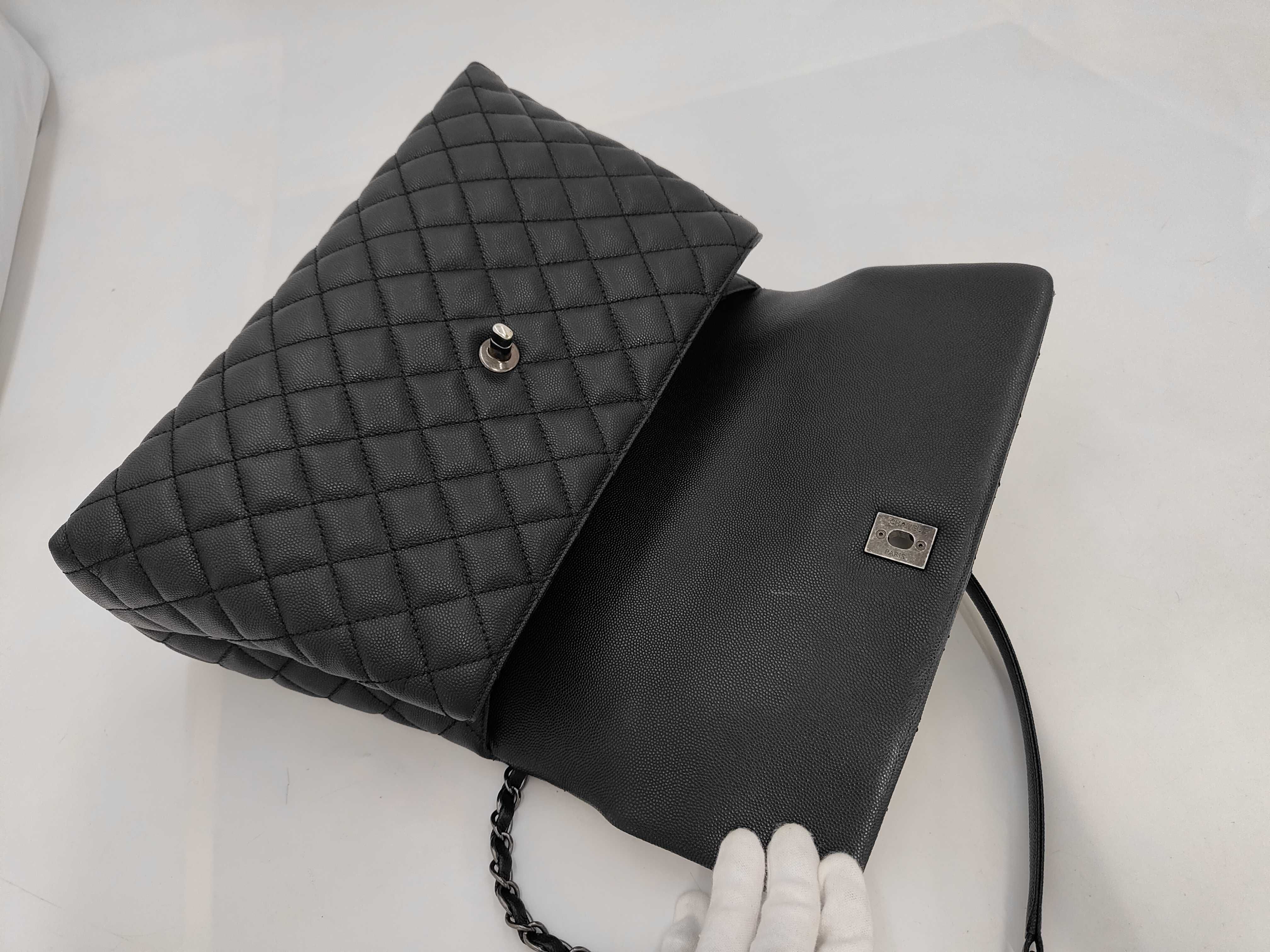 Unused, Stored Item A92992 Caviar Skin Coco Handle 33 2-Way Shoulder Bag Black Gunmetal Hardware with Original Seal — view 8