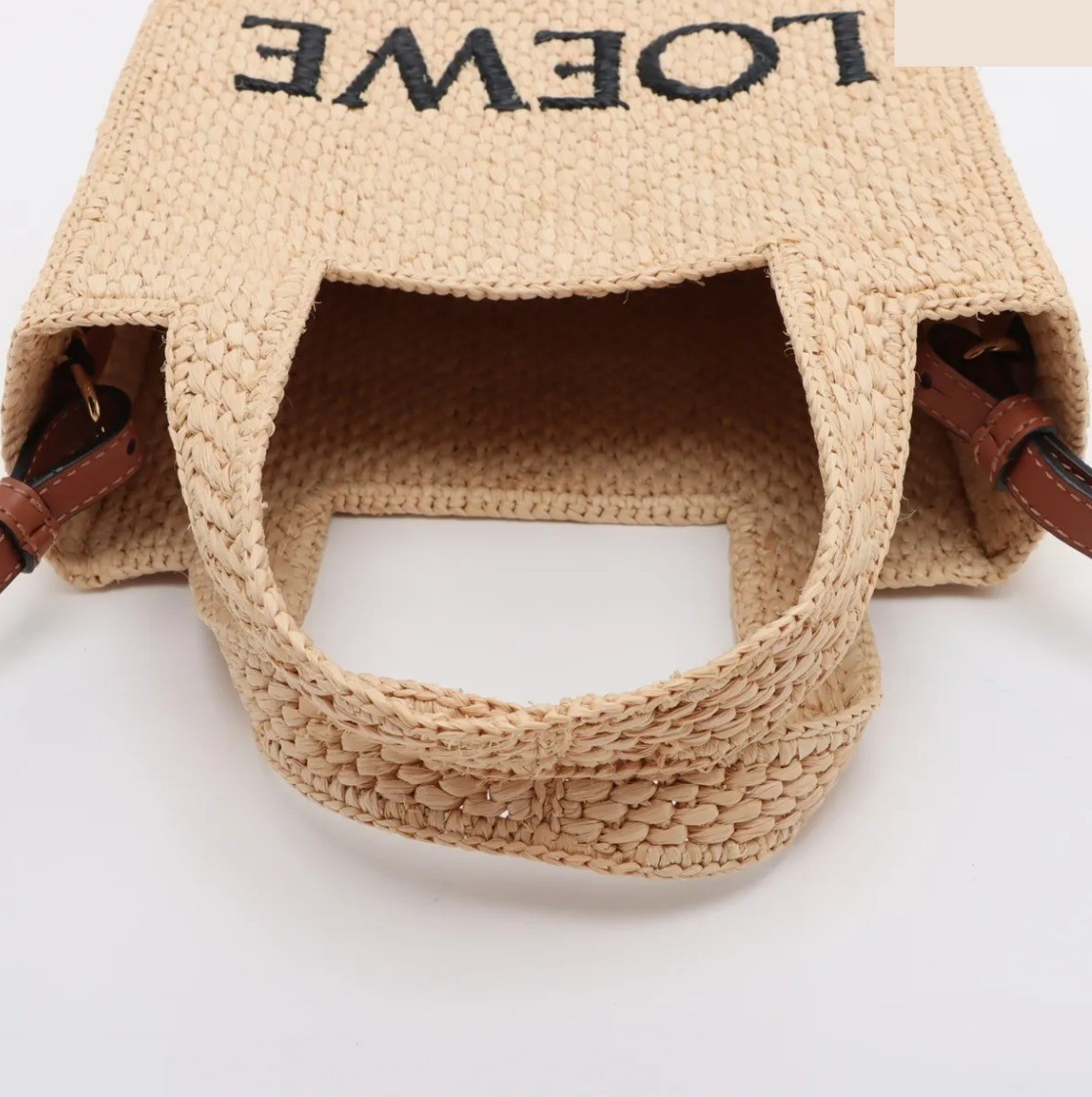 Boxed Font Tote Bag, Raffia x Leather, 2-Way — view 4