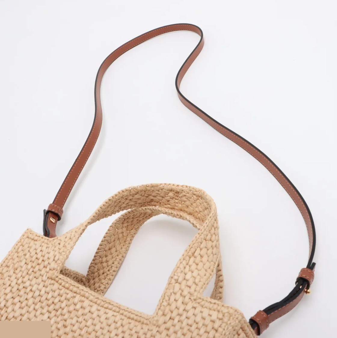 Boxed Font Tote Bag, Raffia x Leather, 2-Way — view 5