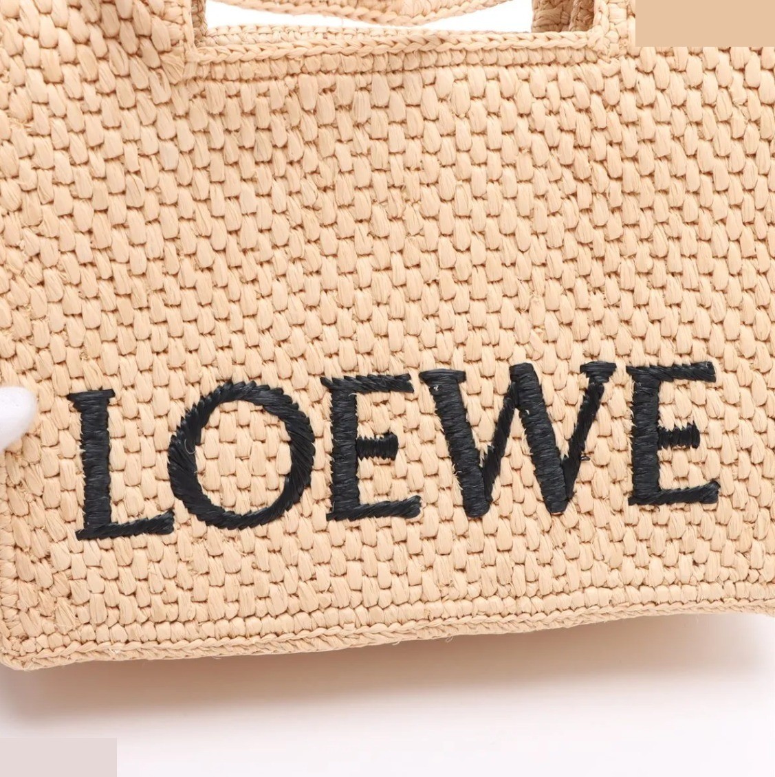 Boxed Font Tote Bag, Raffia x Leather, 2-Way — view 7