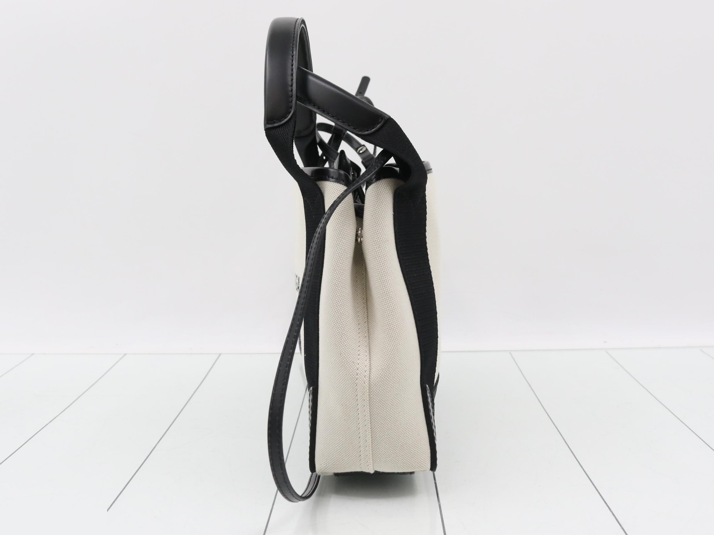 Navy Cabas XS Handbag, Canvas/Leather, Beige — view 3