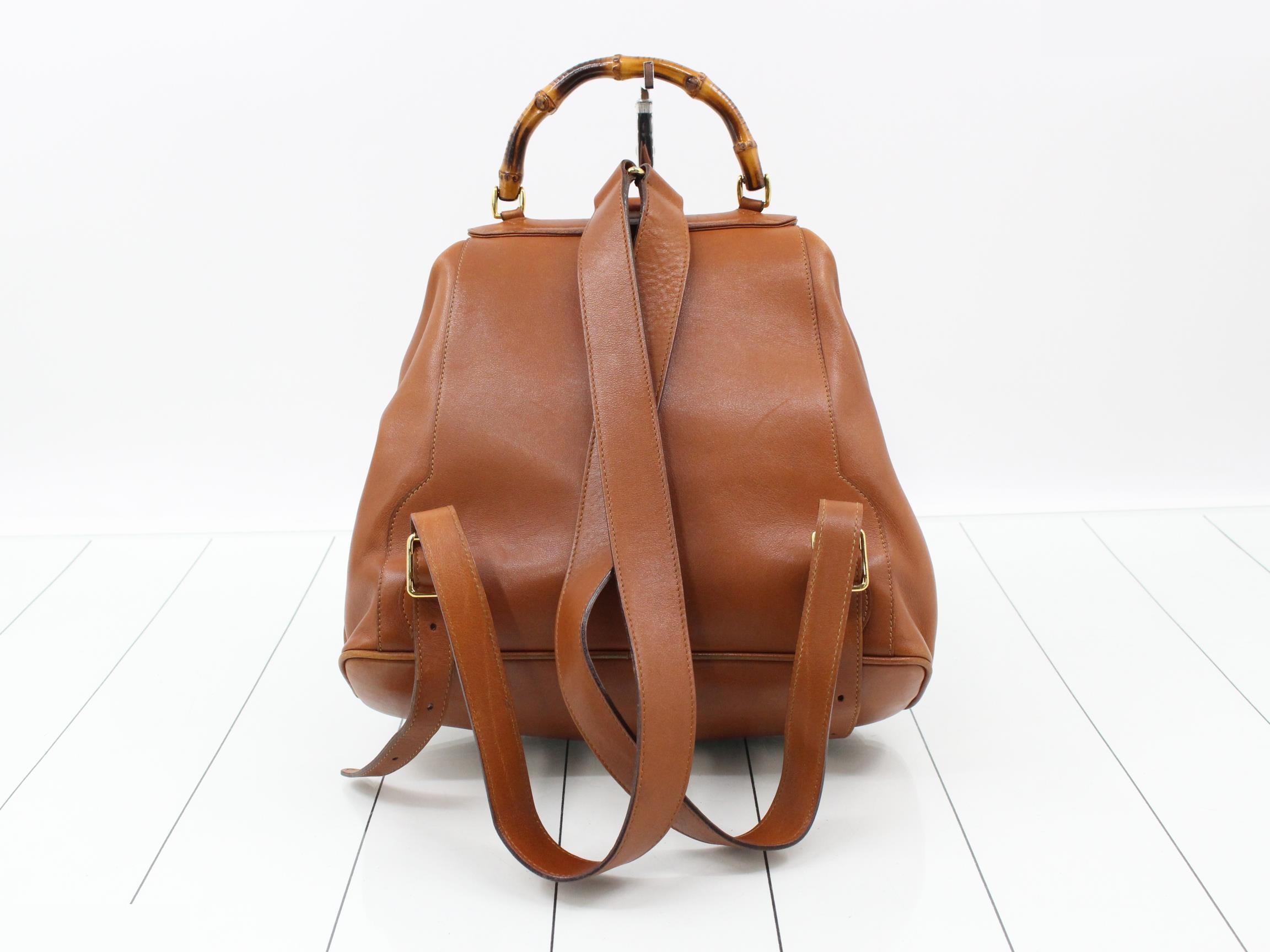 Bamboo Leather Backpack, Brown — view 2