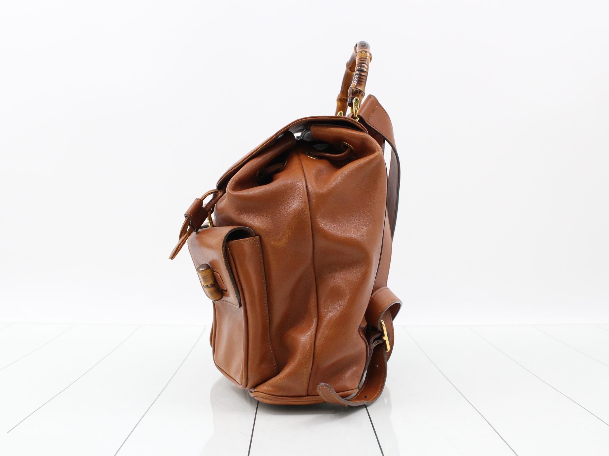 Bamboo Leather Backpack, Brown — view 3
