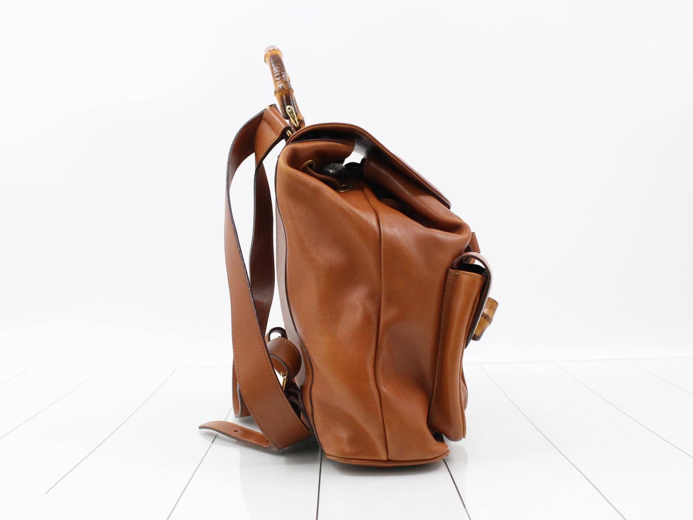 Bamboo Leather Backpack, Brown — view 4
