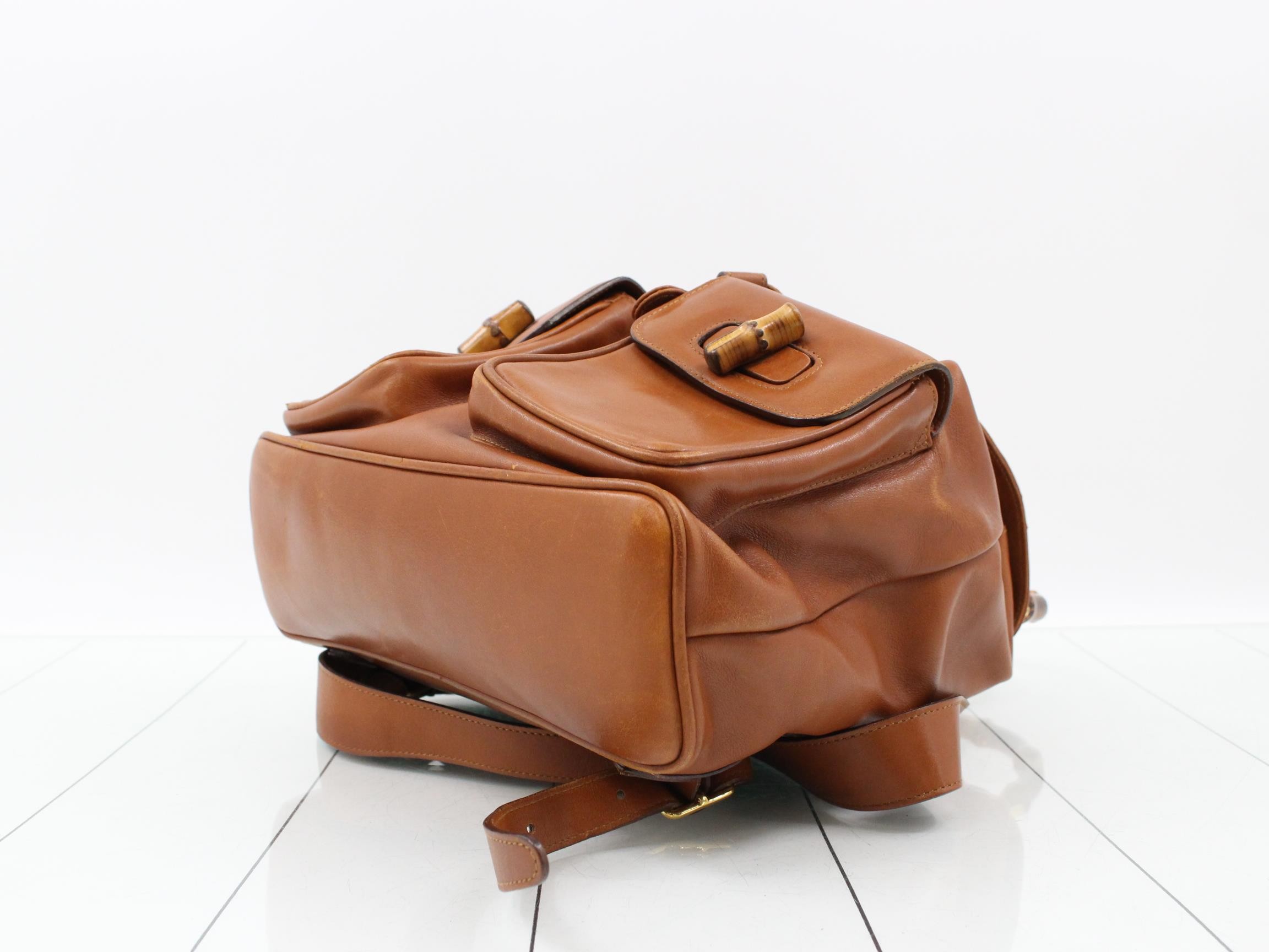 Bamboo Leather Backpack, Brown — view 6