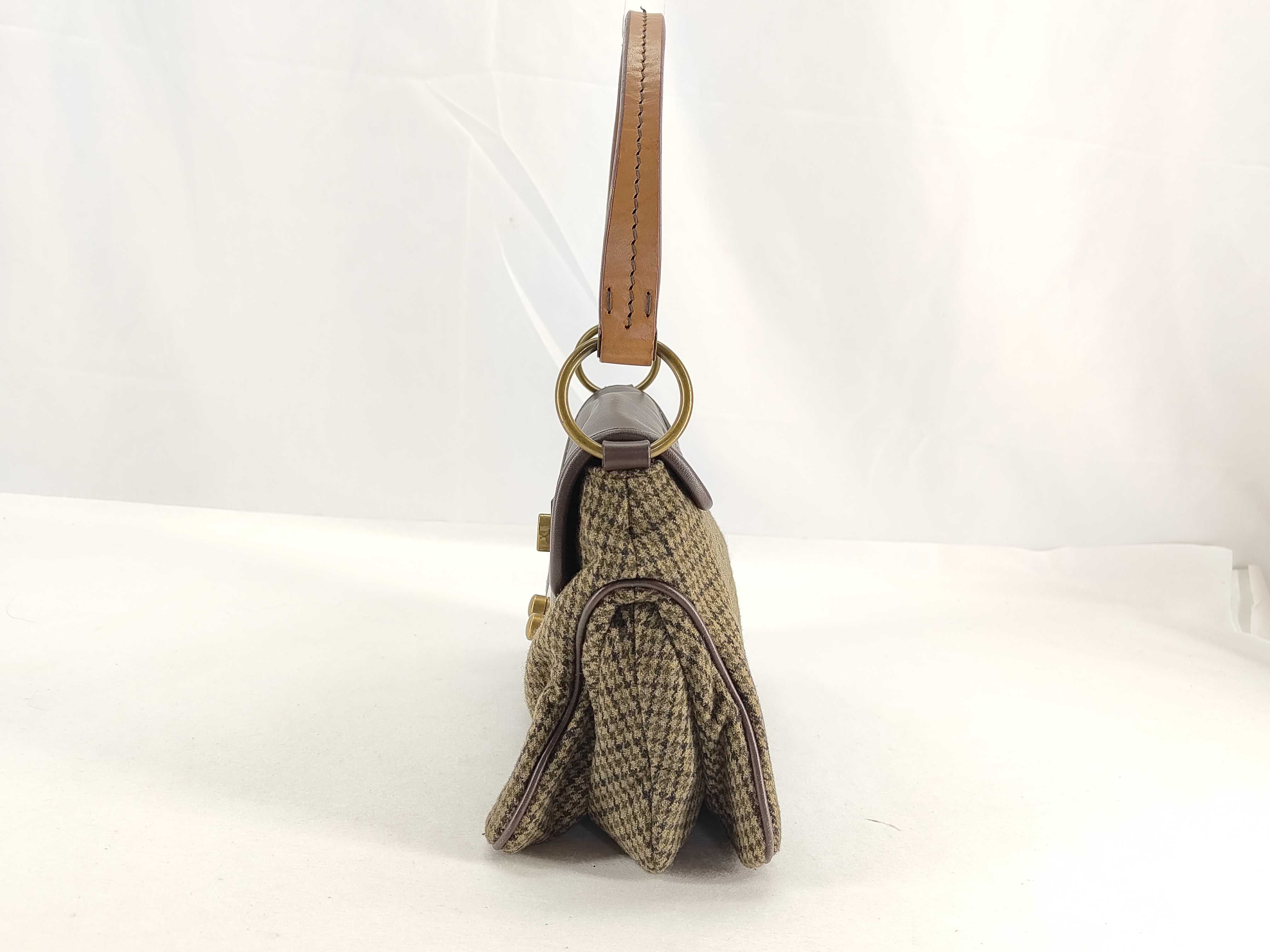 Old Archive Handbag, Wool, Brown Houndstooth Pattern — view 3