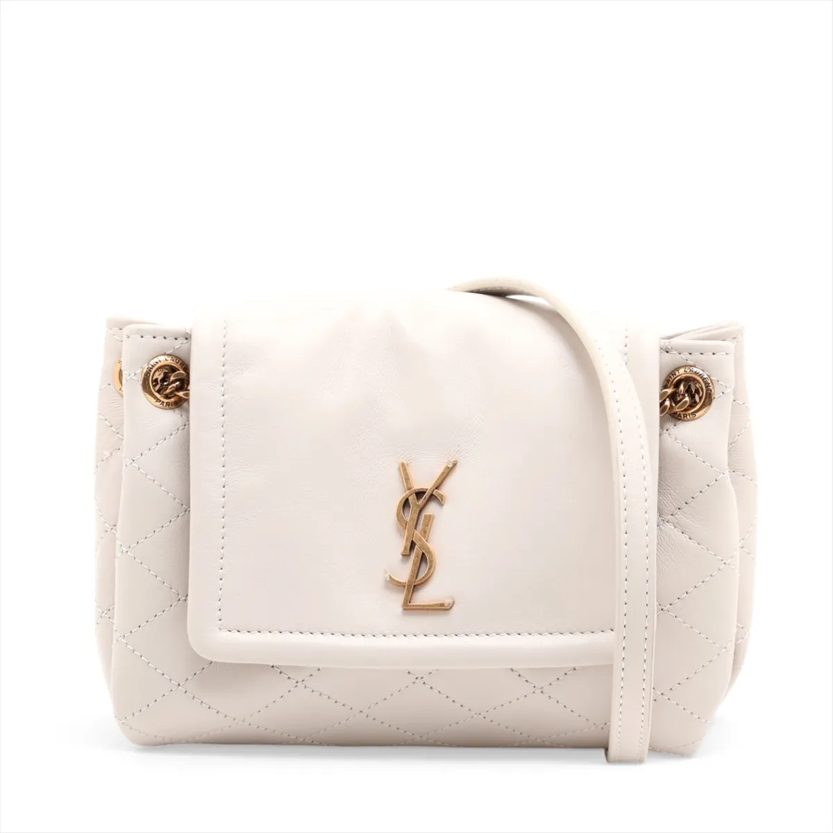 Mini Nolita Leather Chain Shoulder Bag, White, 672738