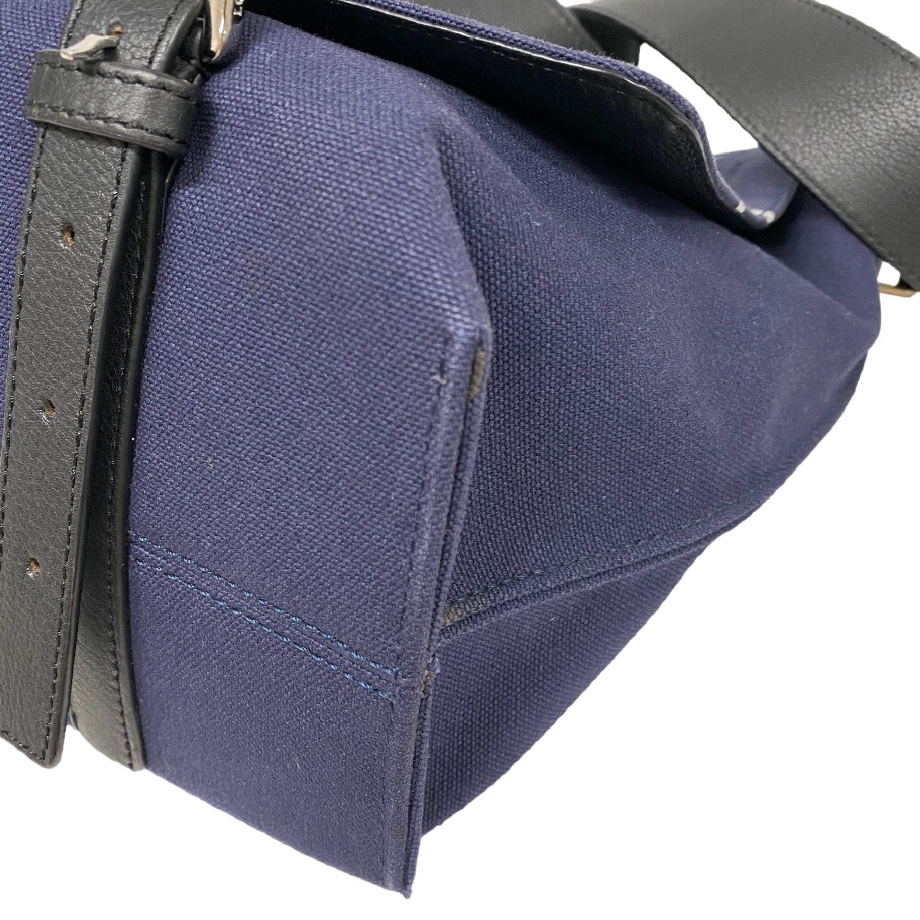 Messenger Military Canvas Leather Navy Shoulder Bag — view 4