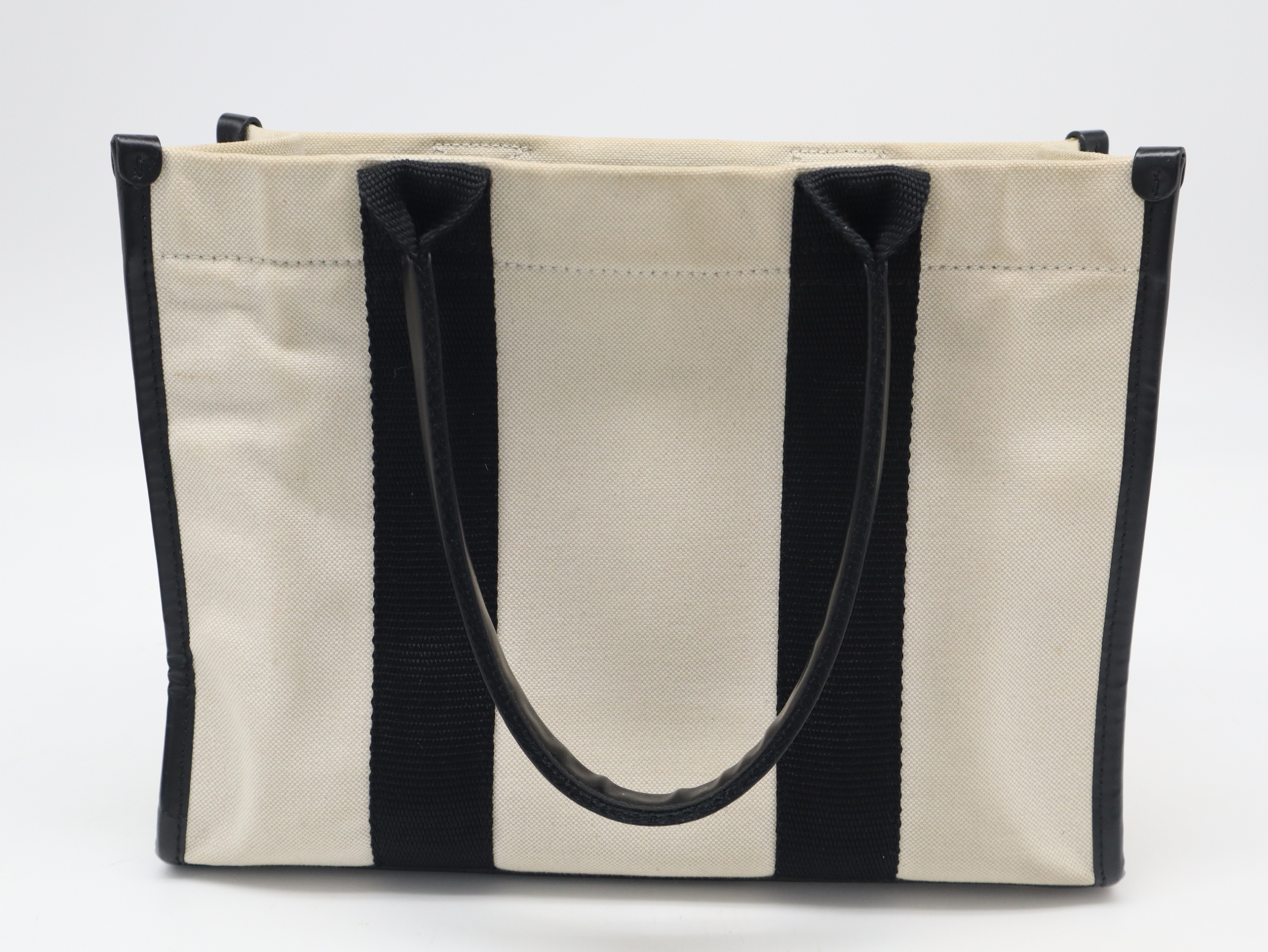 671402 Hardware Canvas Leather Ivory x Black Tote Bag with Dust Bag — view 2
