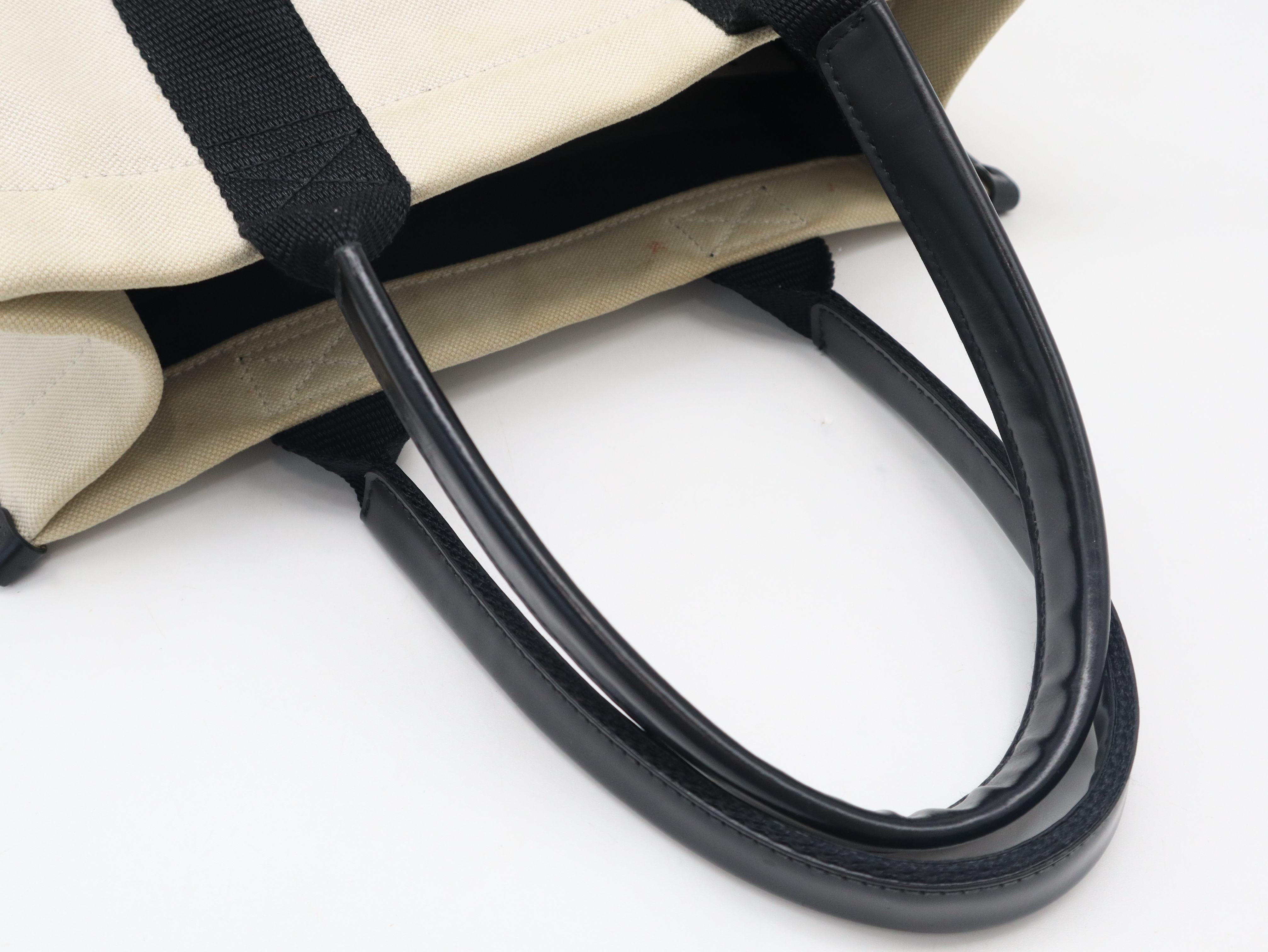 671402 Hardware Canvas Leather Ivory x Black Tote Bag with Dust Bag — view 6