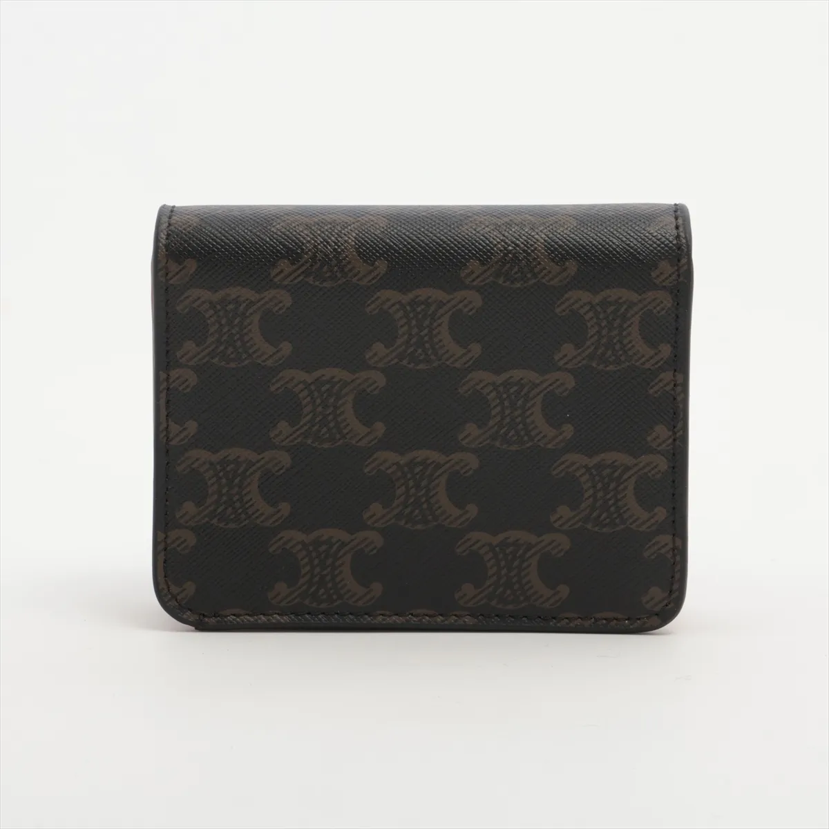 Triomphe PVC x Leather Compact Wallet, Black x Brown — view 2